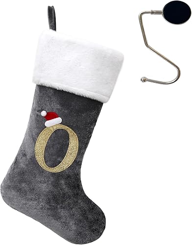 Vista 211 de Medias de Navidad con monograma de 20 pulgadas con letras, medias de Navidad súper suaves, medias grandes con monograma, medias de letras rojas