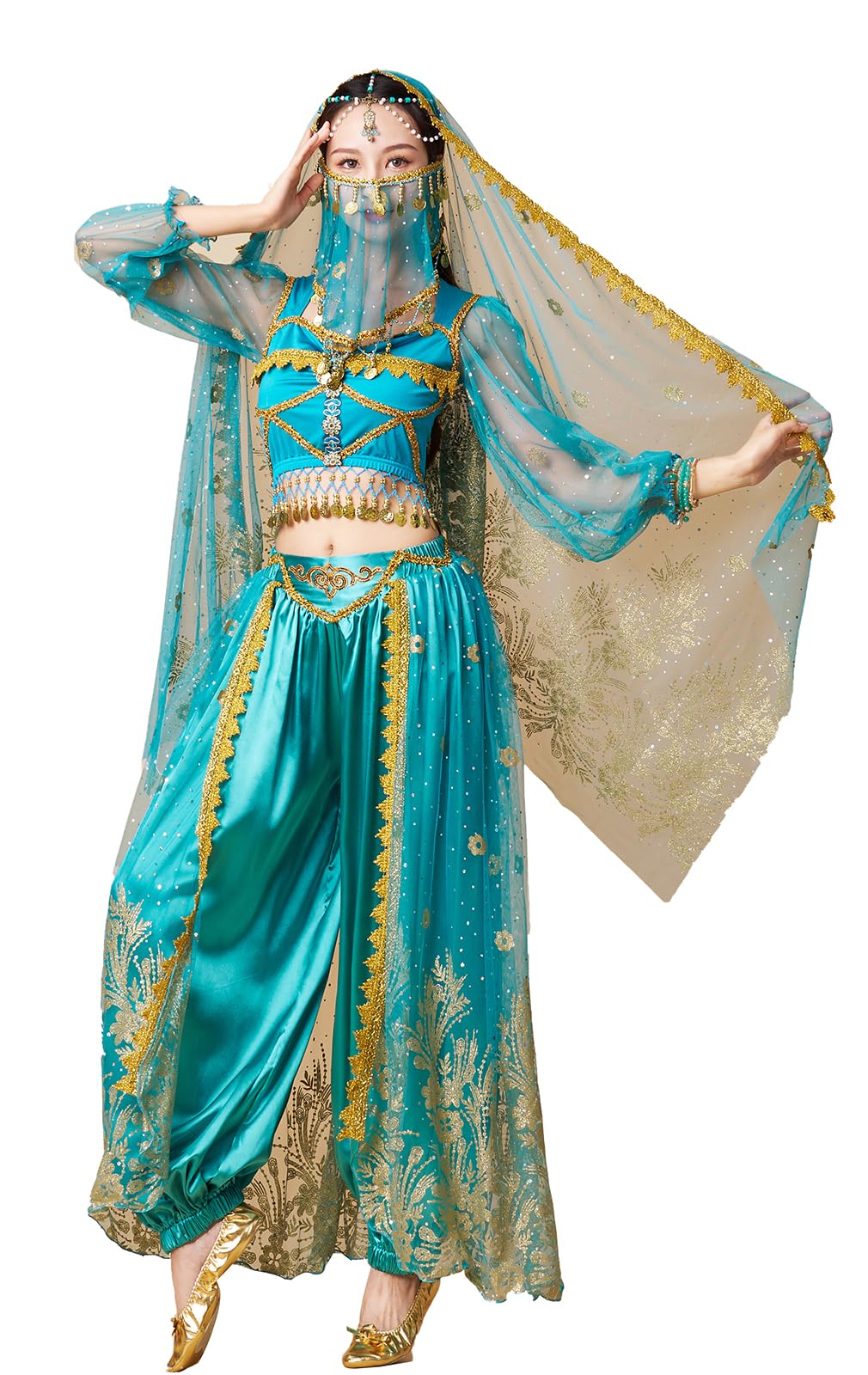 ORIDOOR Women's Jasmine Belly Dance Halloween Costume Set