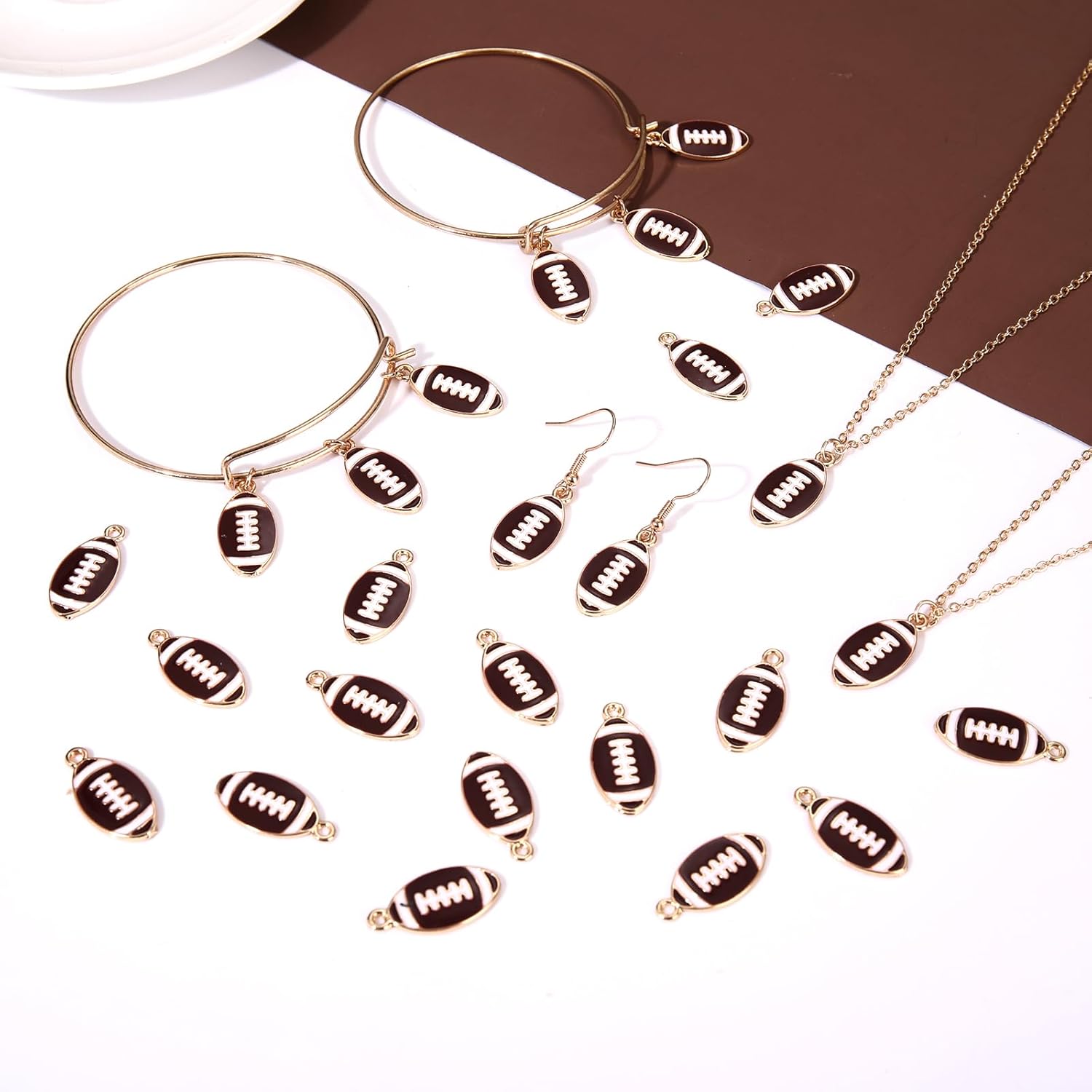 NVENF 30PCS Football Charms for Jewelry Making, Enamel Football Charms for Bracelet Necklace Earrings Making, Red Black White Blue Purple Orange Game Day Football Charm Bulk - Image 3