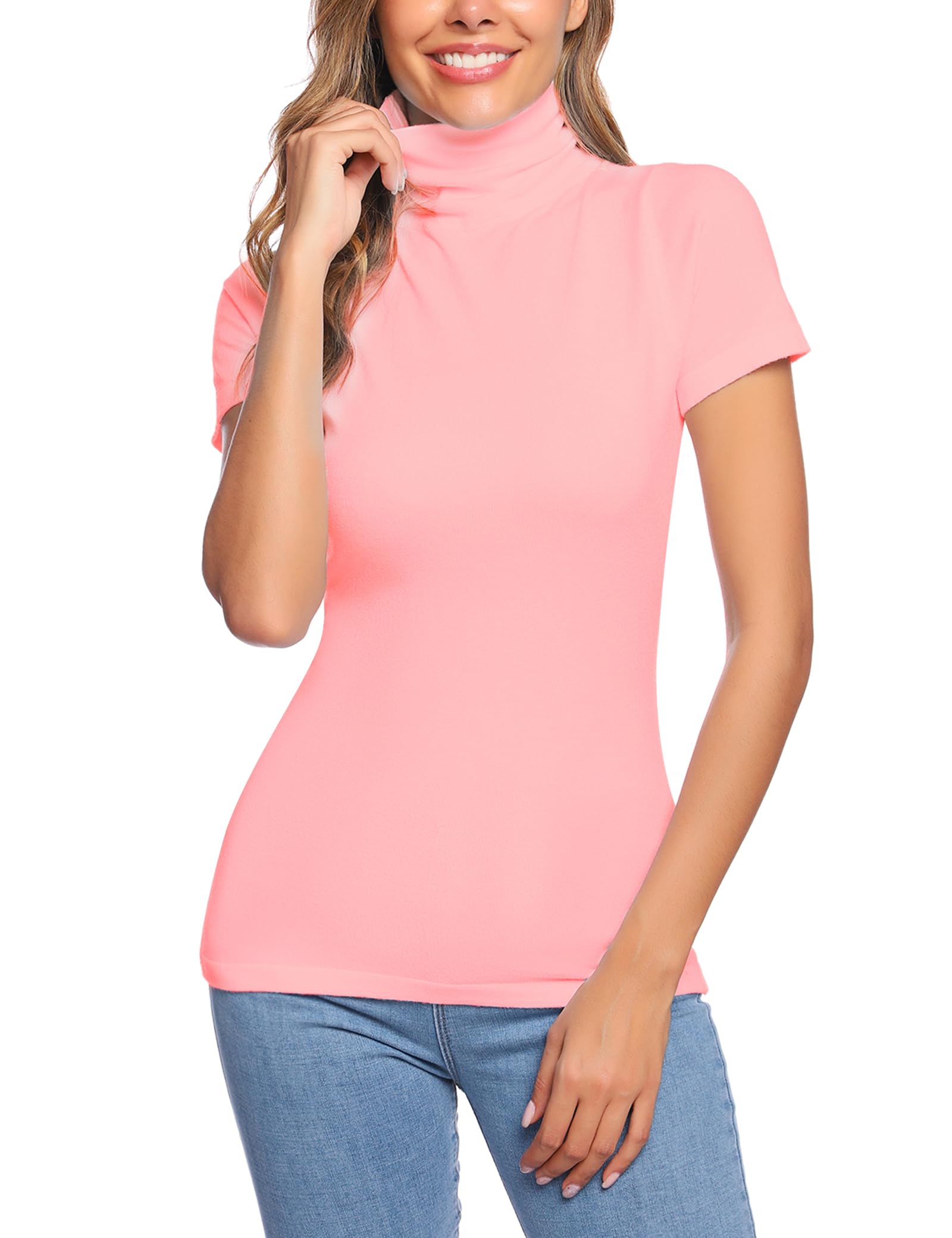 Totatuit T-Shirt Damen Rollkragen Tops Kurzarm Rollkragenshirt Casual Shirt mit Stehkragen für Frühling Herbst und Winter