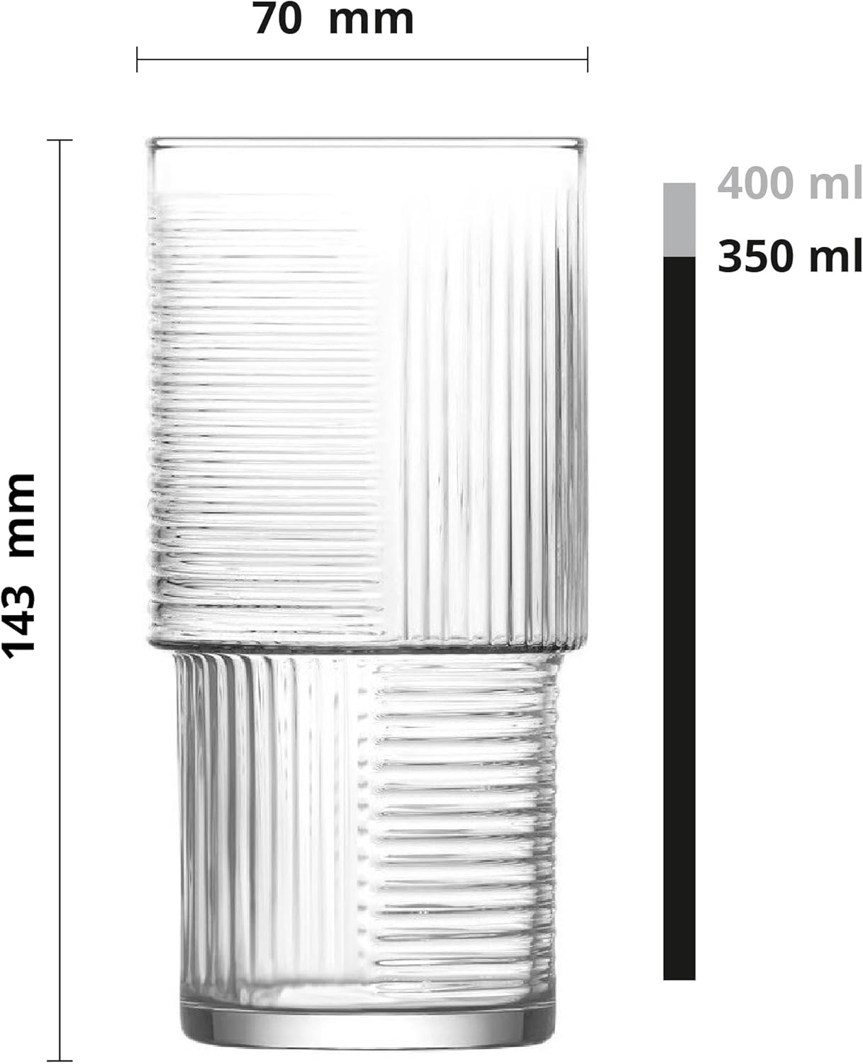 Glasses Set, Drinking Glasses, Cocktail Glasses, Set of 6, High, Dishwasher Safe, Transparent, 400 ml