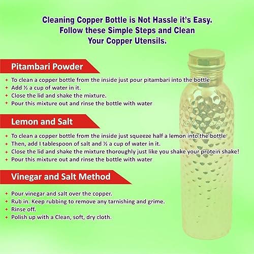 Miniatura 5 de Botella de agua de cobre martillado puro – Vaso de cobre hecho a mano, recipiente a prueba de fugas de 32 onzas con tapa