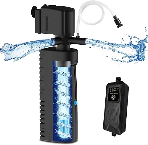 Filtro U-V para acuario para tanque de 40 a 70 galones, filtro de tanque de peces con aireación y salida de agua doble, filtro de agua verde con