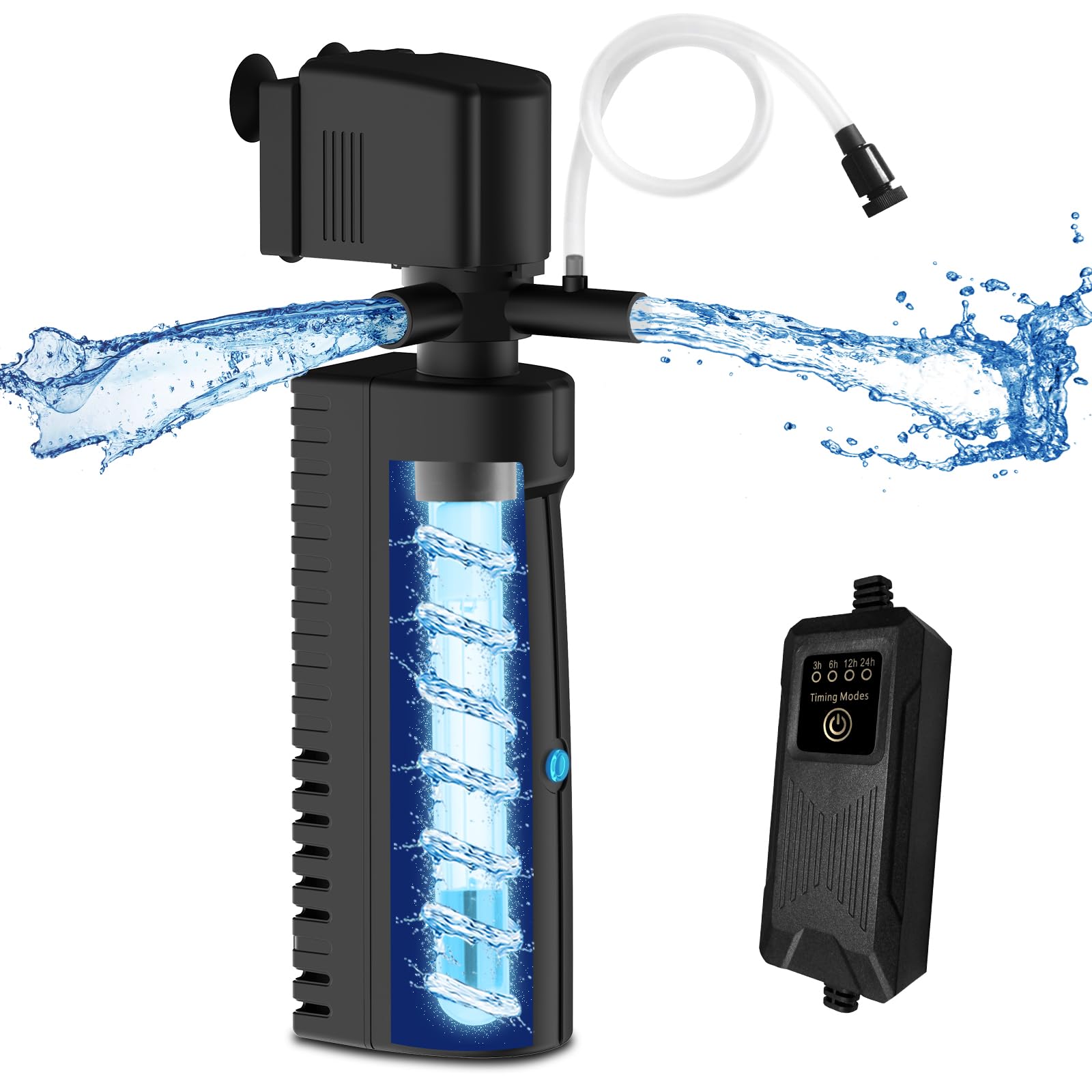 Devopet Aquarium U-V Filter for 40-70 Gallon Tank, Fish Tank Filter with Aeration & Dual Water Outlet, Green Water Filter with Timer, Internal Turtle Tank Filter