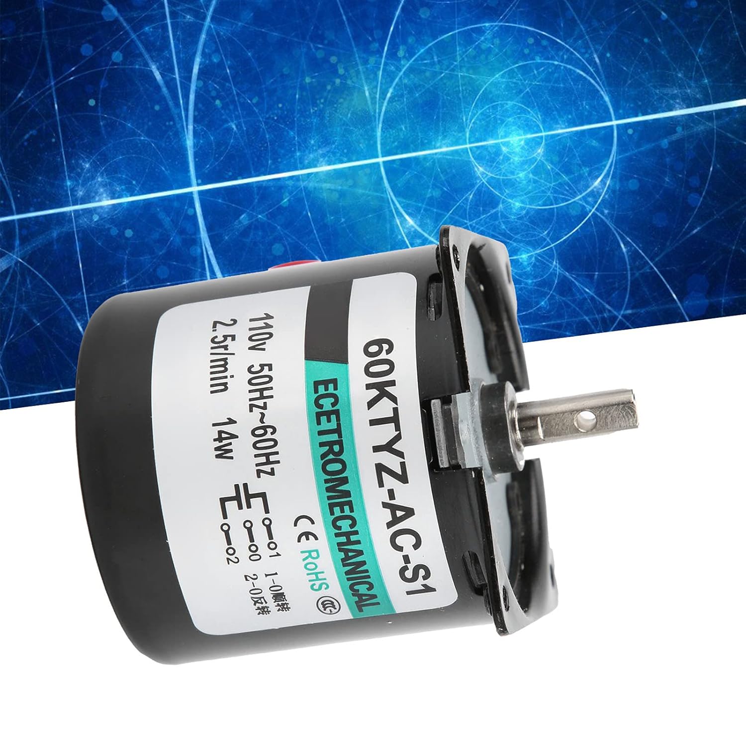 Synchronous Motor, Permanent Magnet Motor, AC Electric Synchron Motor 2-Way Controllable Motor 14W Permanent Magnet Slow Speed 2-Way High Torsion Central Shaft XD60KTYZ (2.5rpm/min AC110V)