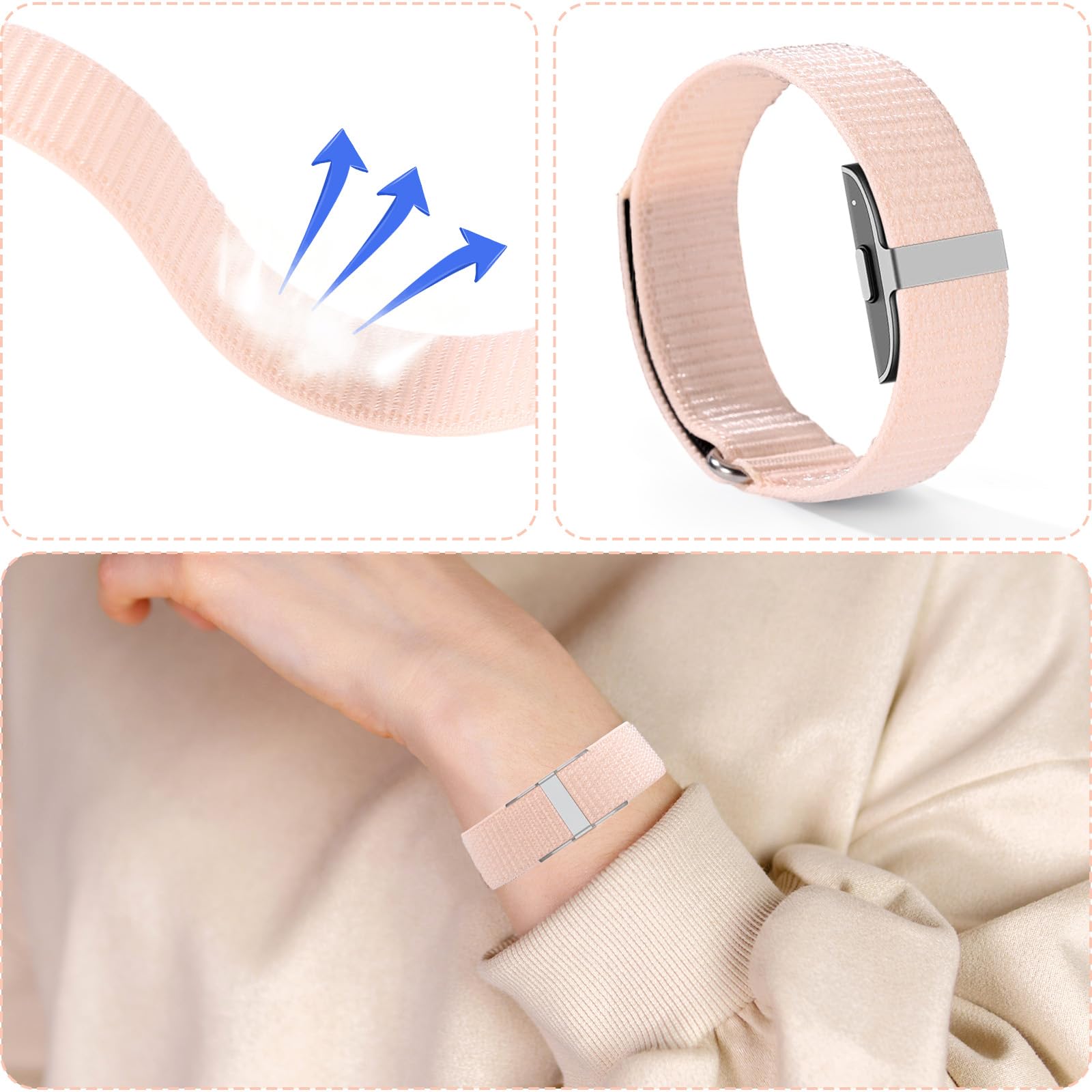 2pcs Band Replacement Strap for Hume Health Band Wrist Charger Bracelet, 26.8x2cm/10.55x0.79 Inch Breathable Visible Adjustable Nylon Loop Wristband for Sleeping Hiking Cycling Women Men Gift — view 4