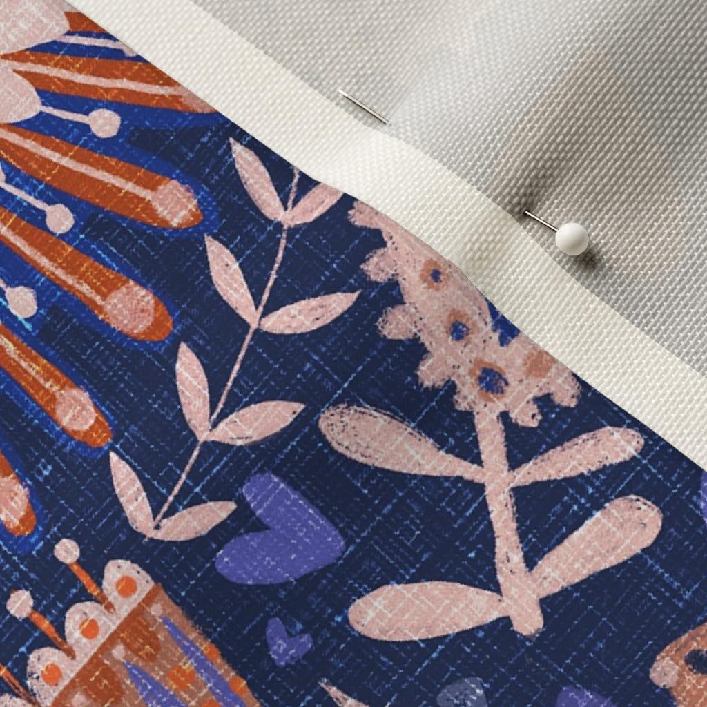 Spoonflower Fabric - All Birds Blue Large Scandinavian Folk Art Printed on Upholstery Velvet Fabric Fat Quarter - Upholstery Home Decor Bottomweight Apparel