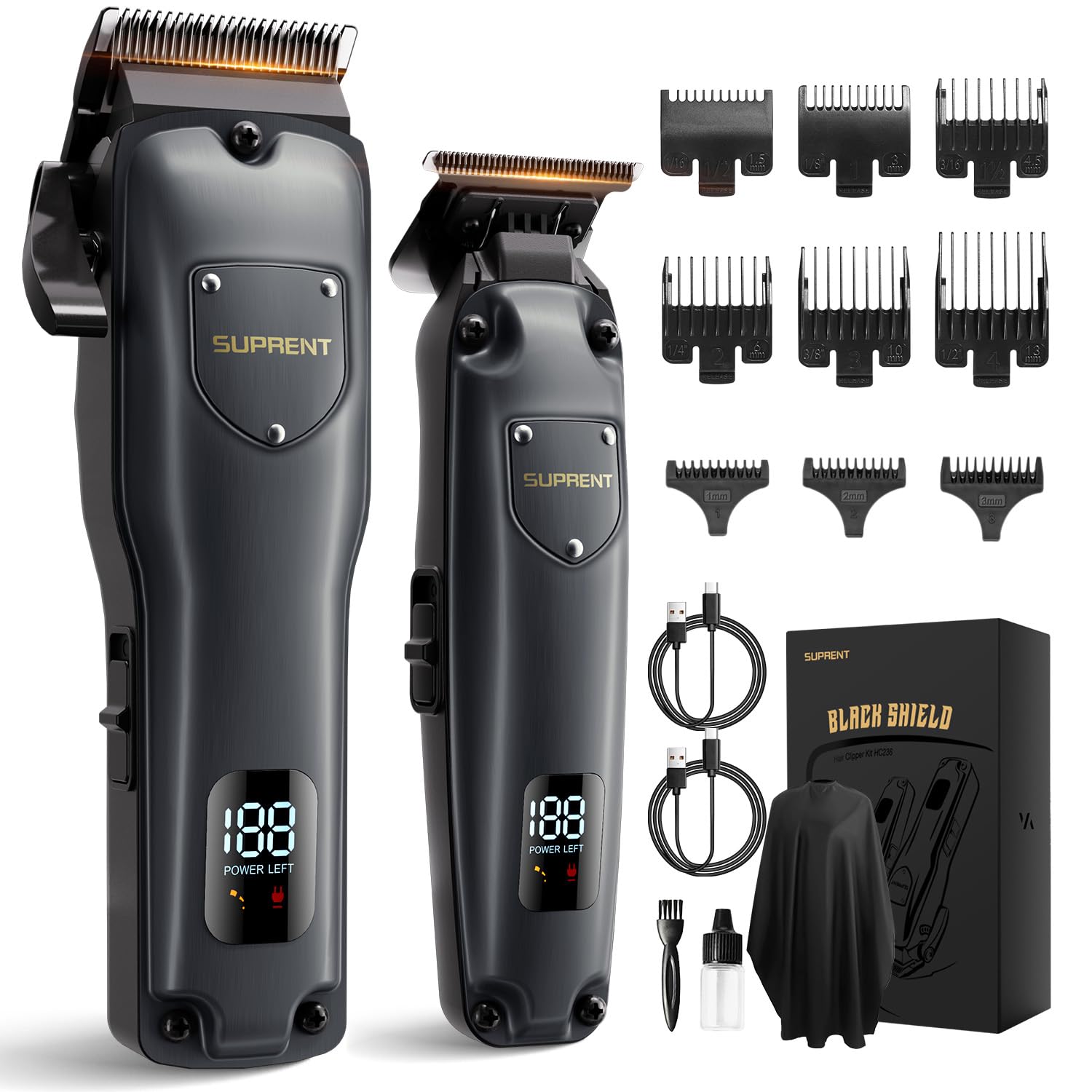 SUPRENT Tondeuse Cheveux Hommes Sans Fil Professionnelle, Set avec T-Blade Barbe Trimmer Gris