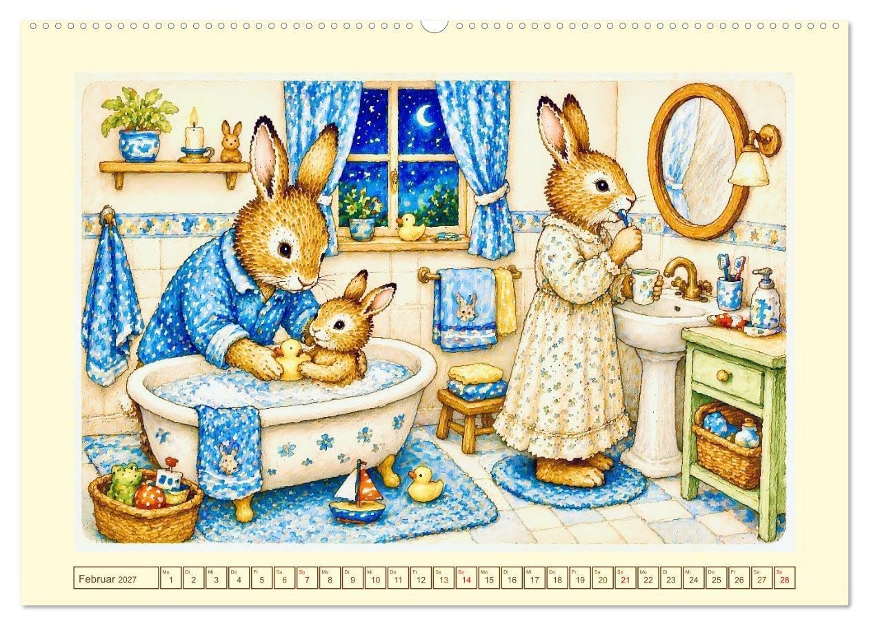 Bei Familie Hase (hochwertiger Premium Wandkalender 2027 DIN A2 quer), Kunstdruck in Hochglanz: Ein Jahr voller Liebe für die ganze Familie (CALVENDO Kunst)