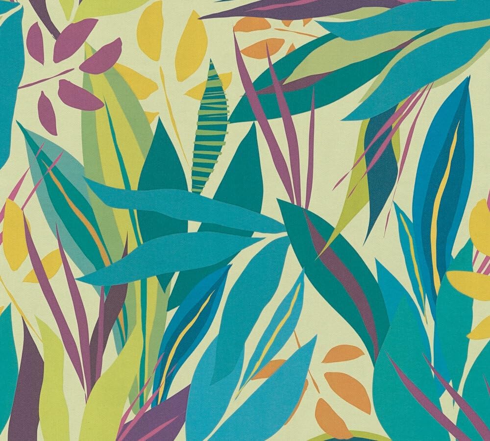Livingwalls Anna D'Andrea 782092 Non-Woven Wallpaper Floral 10.05 m x 0.53 m - Blue, Green, Purple - Wallpaper Leaves