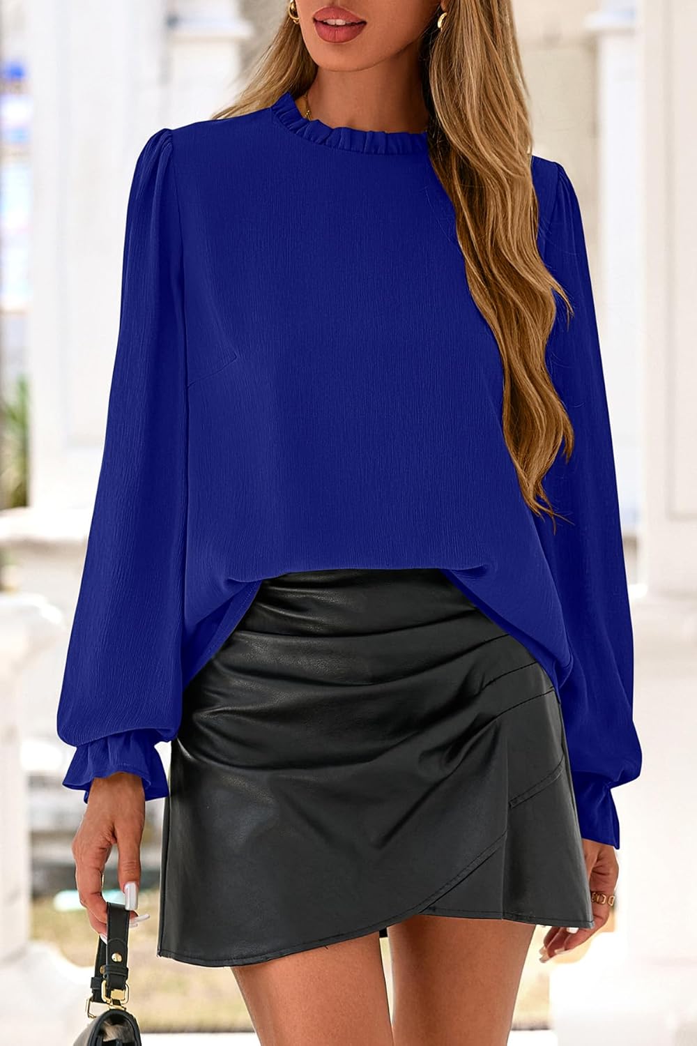 CFLONGE Women's Blouse Ruffle Long Sleeve Tops for Women Trendy 2025 Fall Fashion Shirts Business Work Tunic Going Out Tops - Image 6