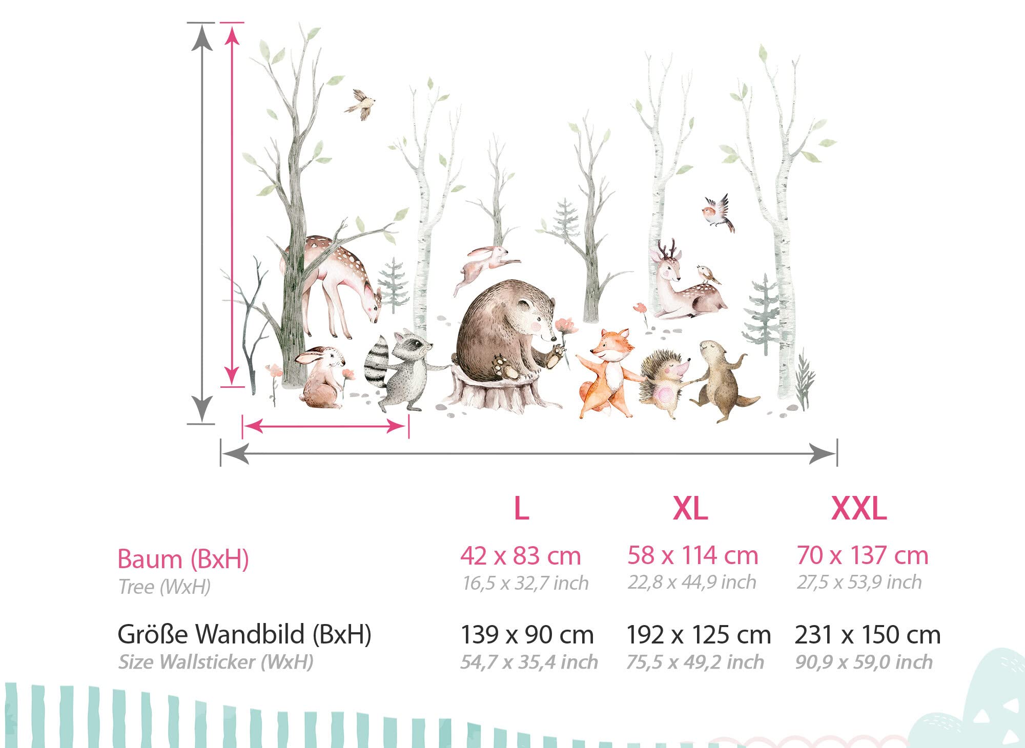 Wandsticker XXL Waldtiere mit Baum Wandtattoo für Babyzimmer Wandaufkleber Kinderzimmer Wanddeko DK1117-05