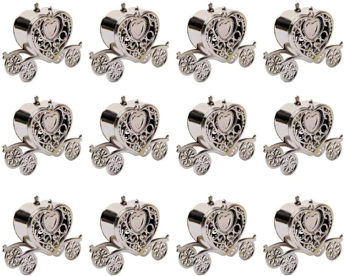 12-Pack Heart Shaped Candy Boxes Carriage Gift Box Wedding Party Favor Boxes for Baby Shower Party Wedding Favor - Silver