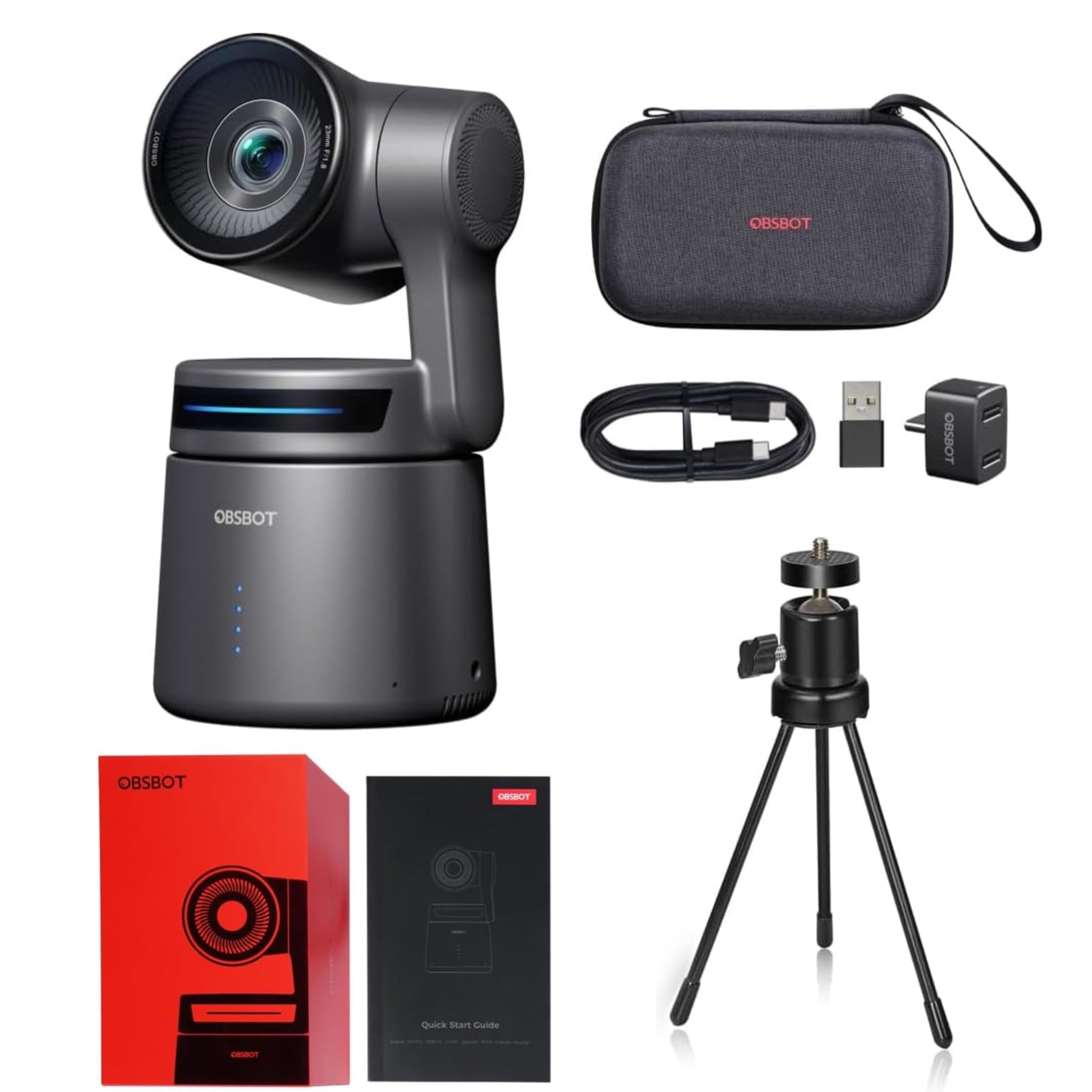 OBSBOT Tail Air Combinazione con Treppiedi, 4K Webcam Streaming con NDI | KI Tracking PTZ Camera, AI Auto Track, App Intelligente, Gesti e Telecomandi, HDMI/USB-C Senza Fili, Videocamera