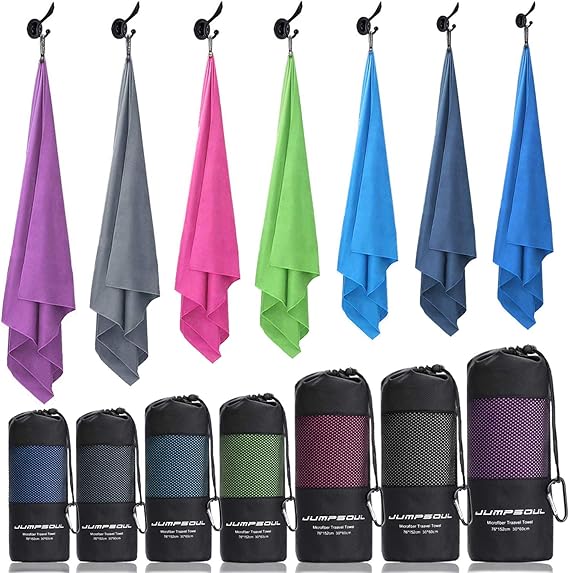 JUMPSOUL Sports Travel Towel Premium Microfiber Towels 2 Pack Set (Size S M L XL) Fast Drying