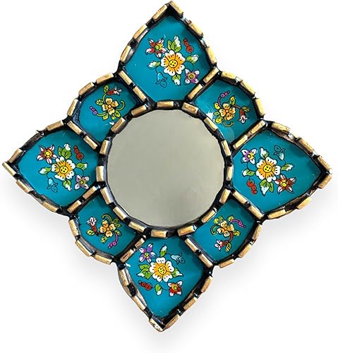 Miniatura 4 de Zoeartcrafts Espejos decorativos peruanos marco exterior de 9 pulgadas, forma de diamante, decoración para sala de estar, decoración del hogar, arte