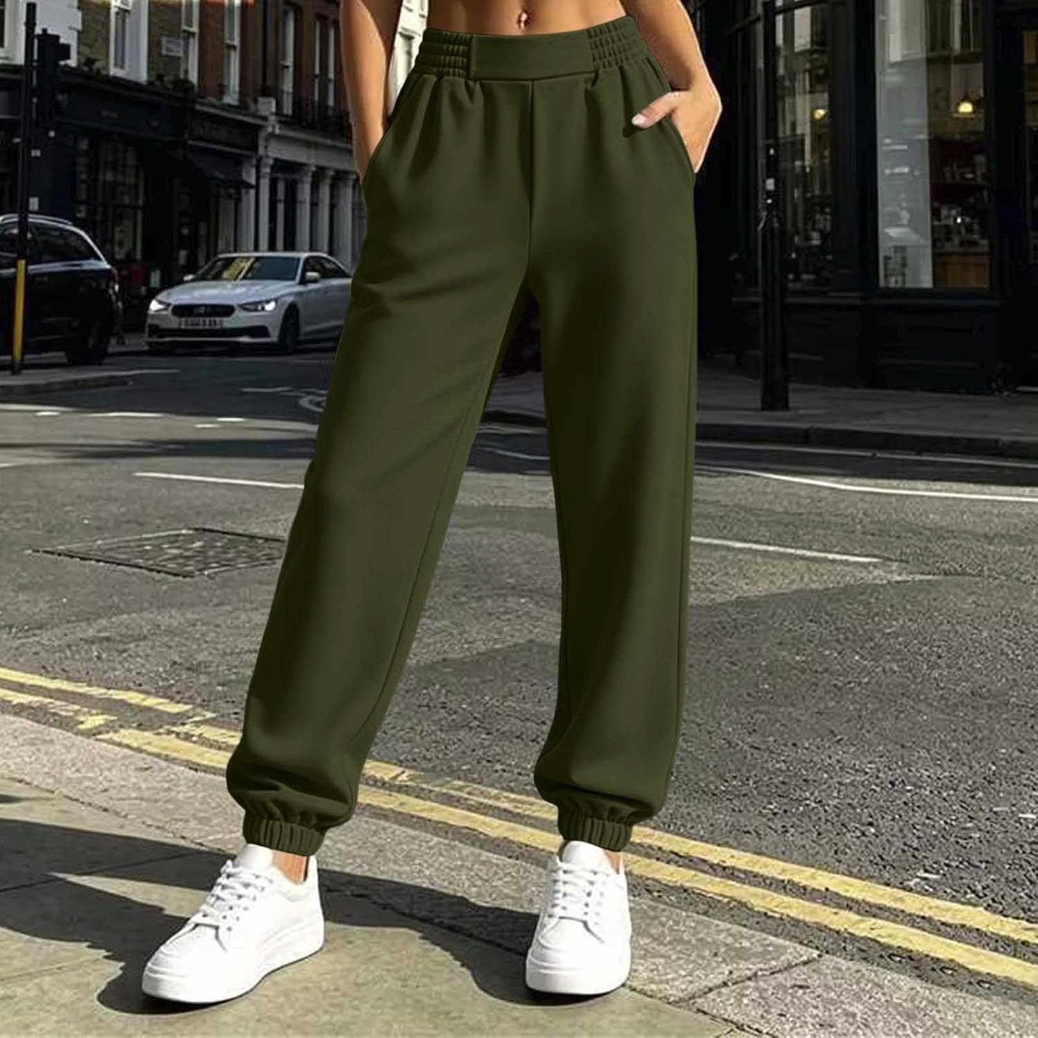 Women Baggy High Waist Sweatpants Comfy Workout Gym Joggers Pants Elastic Waist Fall Winter Fleece Lounge Bottoms