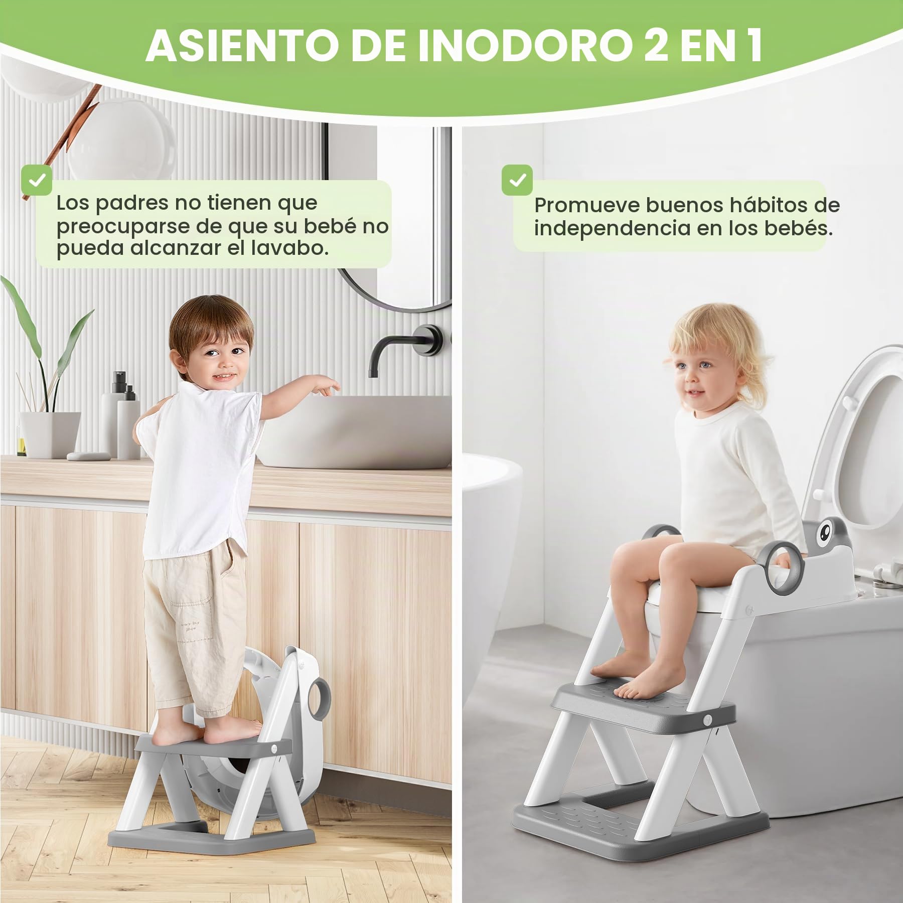 COOSEYA Frog Reductor WC Niños, Baby Plegable Baño Adaptador Wc Niños, Ajustable Entrenamiento Escalera Mejorado 2 en 1, Alfombrilla Impermeable y Escalón Antideslizante