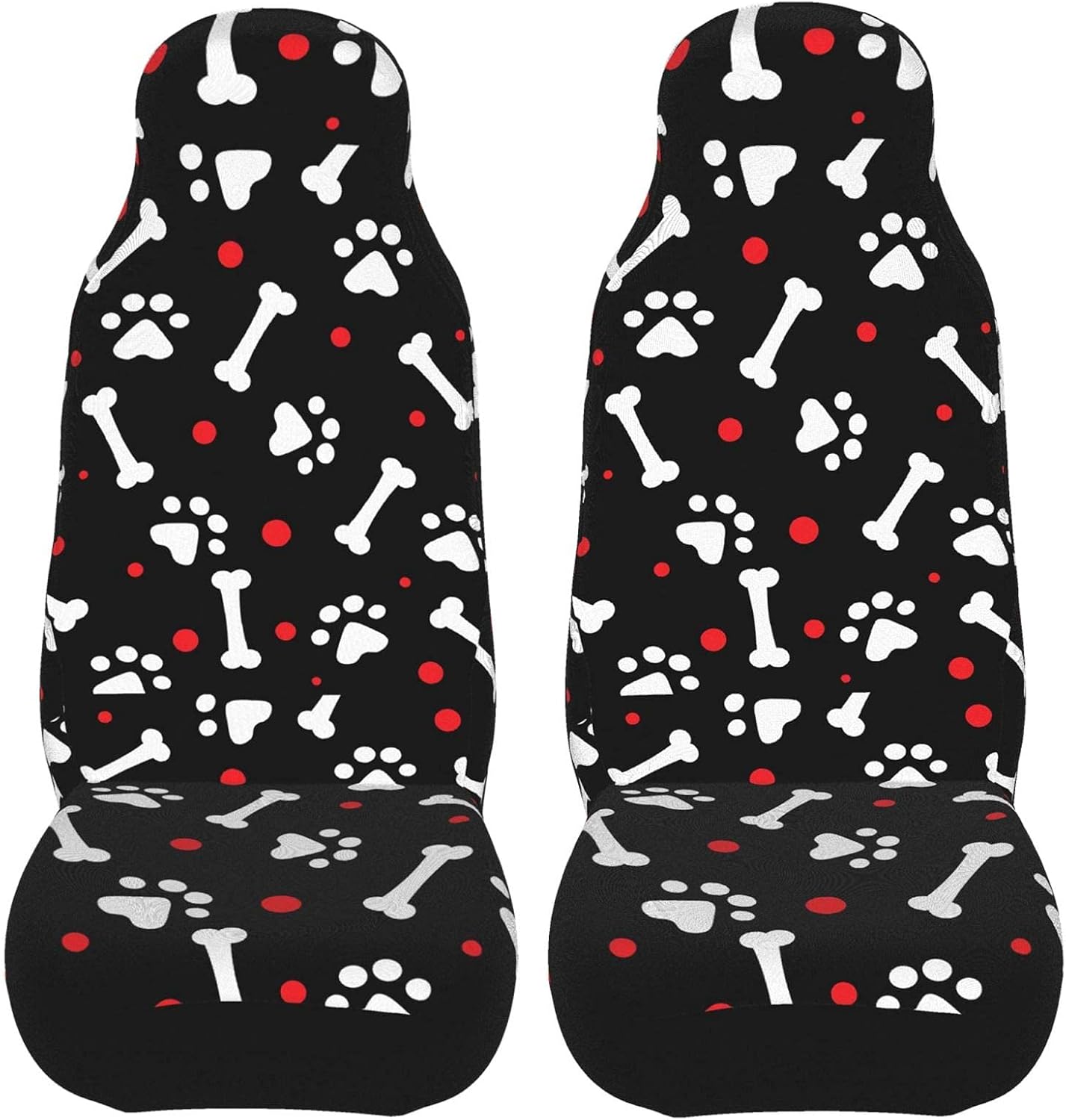 Dog Paw and Bone Print Car Seat Covers 2 Pcs Set Vehicle