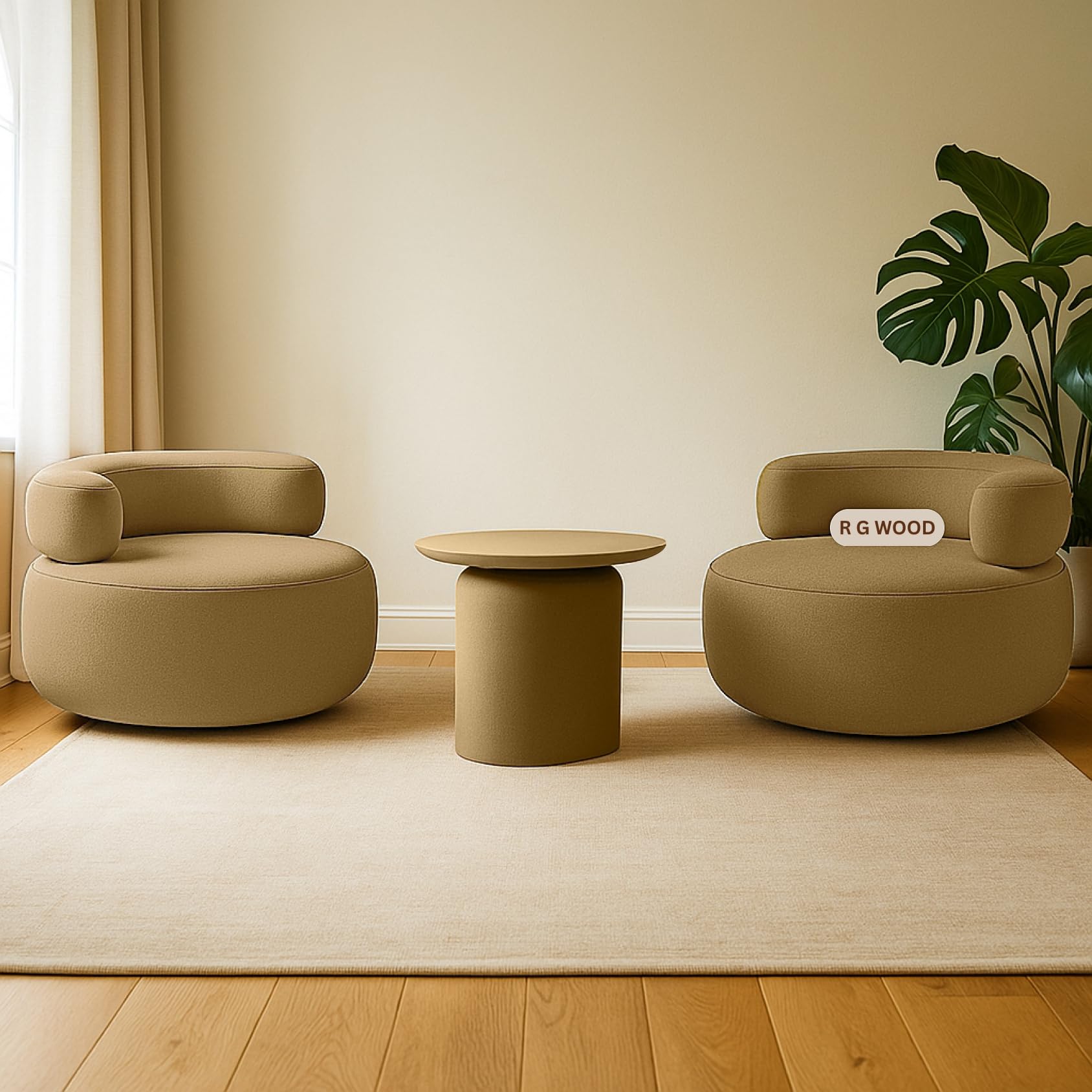 R G Wood Modern Living Room Set | 2 Upholstered Accent Chairs with Coffee Table | Contemporary Furniture for Home & Lounge (Mustard Yellow)-image-30