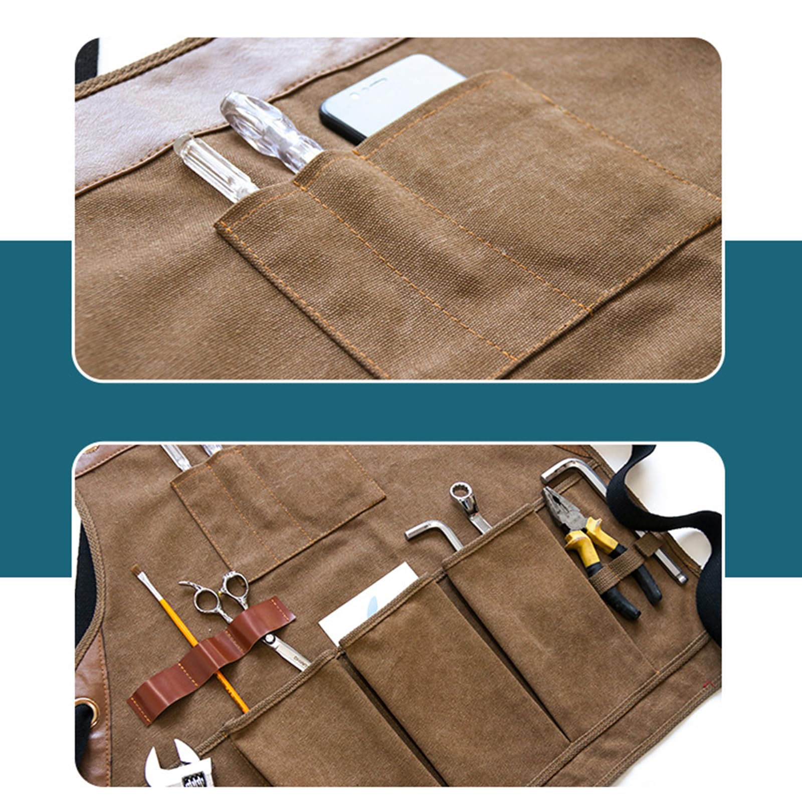 Delantales De Barbacoa para Hombre, Delantal De Trabajo Práctico De Trabajo con Bolsillos para Peluquero, Cocina, JardineroBlack,One Size