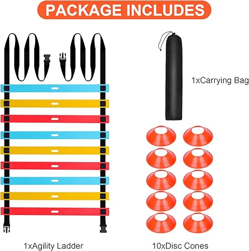 Miniatura 8 de FENGDU - Escalera de agilidad para entrenamiento de velocidad 9 peldaños y agilidad deportiva de 13 pies juego de escalera de entrenamiento con 10