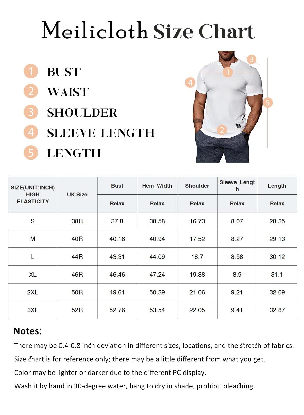 Meilicloth Camiseta Hombre Slim Fit Cuello en V Manga Corta Deportiva Básica Musculosa Colores Varios S-3XL — view 6