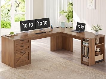 SEDETA 67" Farmhouse Executive L Shaped Desk with 3 Drawers