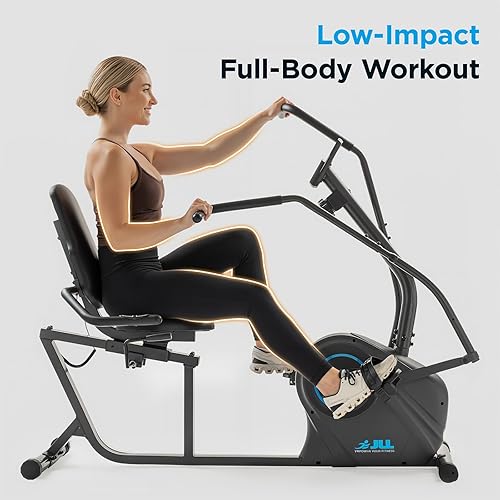 Miniatura 5 de JLL Smart Cross Trainer Bicicleta estática reclinada con ejercitadores de brazos, máquina estacionaria de resistencia magnética de 8 niveles, LCD,