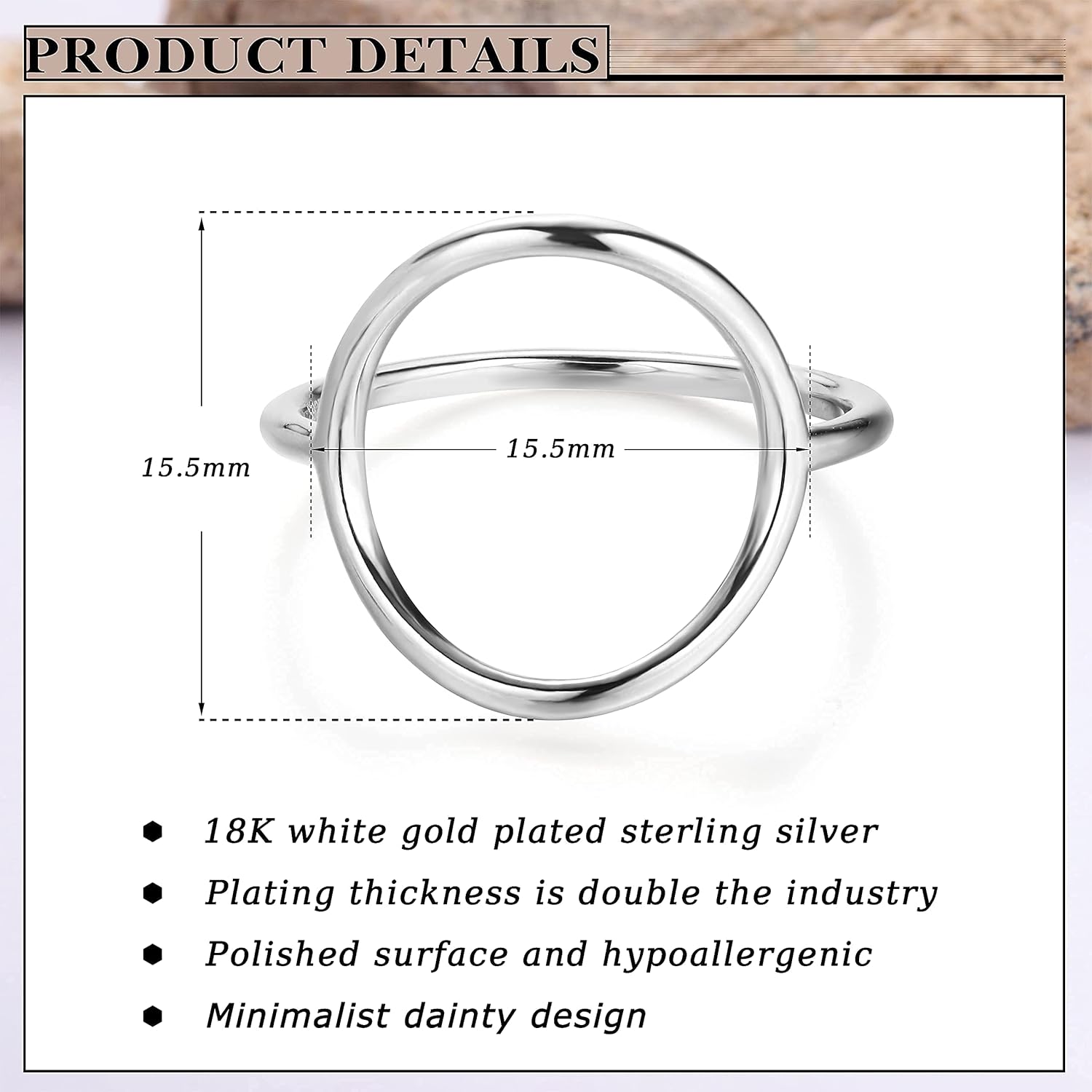 MILACOLATO 925 Sterling Silver Ring for Women 18K White Gold Plated Open Circle Karma Rings Polished Fashion Simple Plain Stackable Statement Promise Rings Comfort Fit Size 5-9 - Image 4