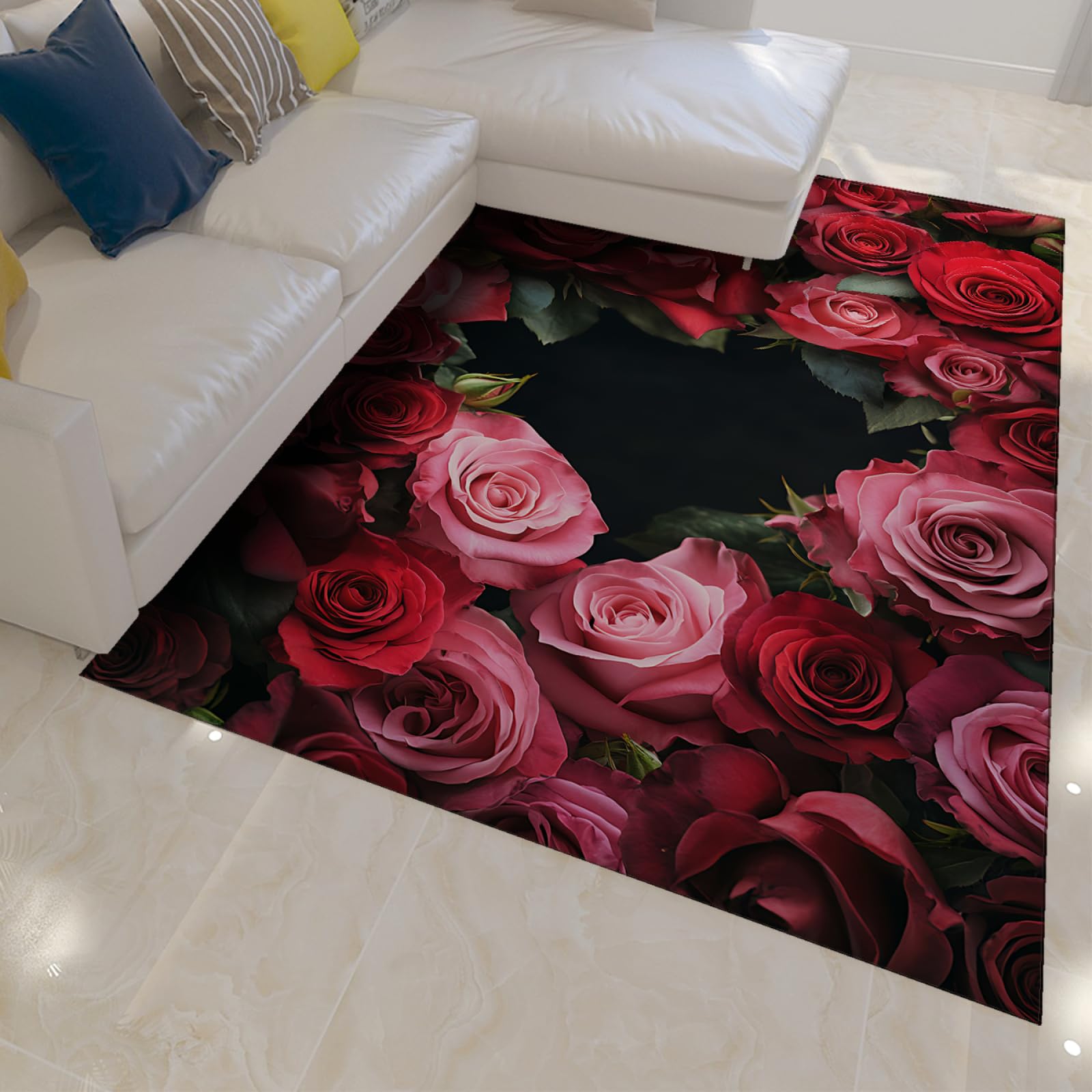 Tapis antidérapant lavable pour salon et fête rouge rose