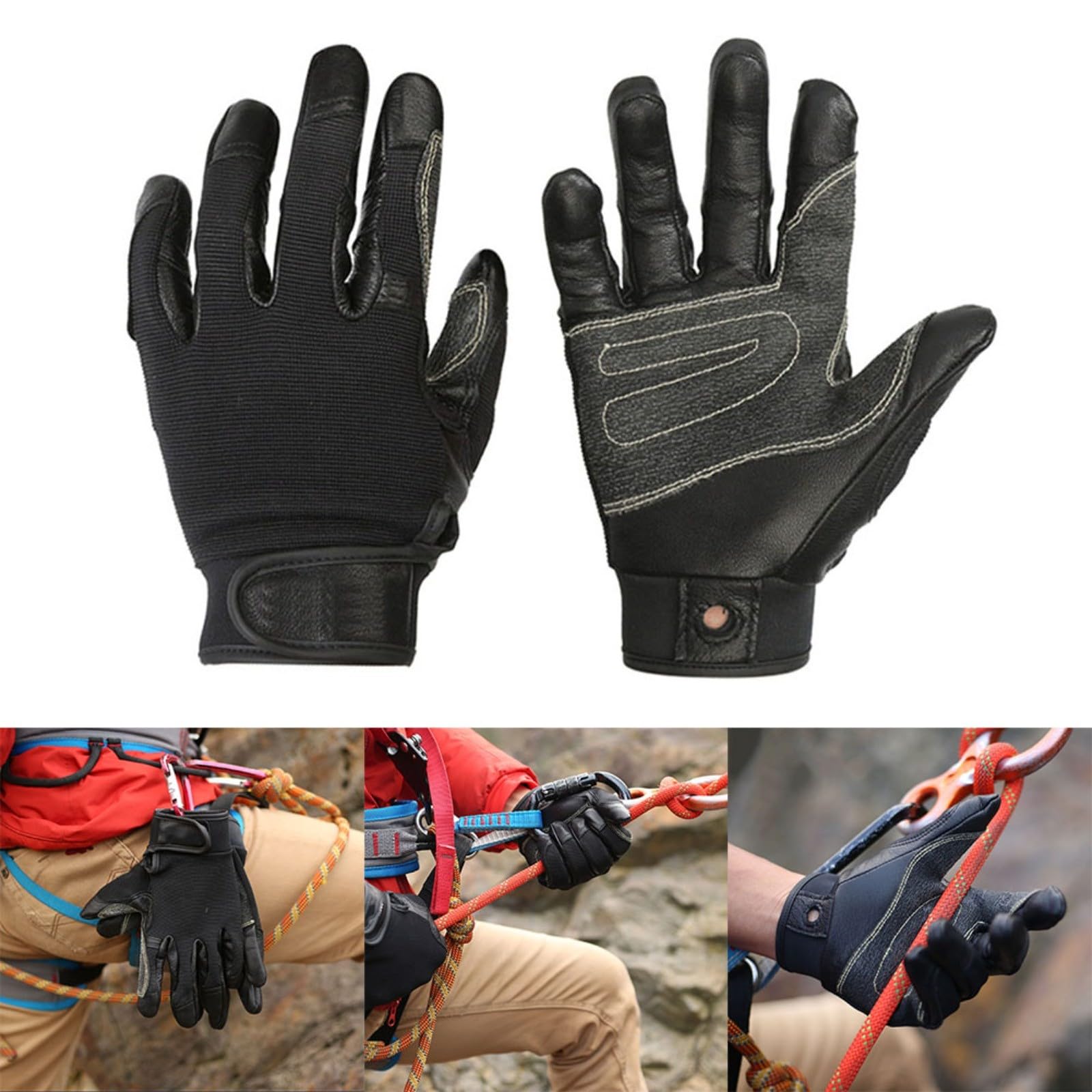 Guantes de escalada de cuero vacuno, guantes de espeleología, antideslizantes, resistentes al desgaste, para montañismo, ciclismo, descenso, entrenamiento, actividades deportivas al aire