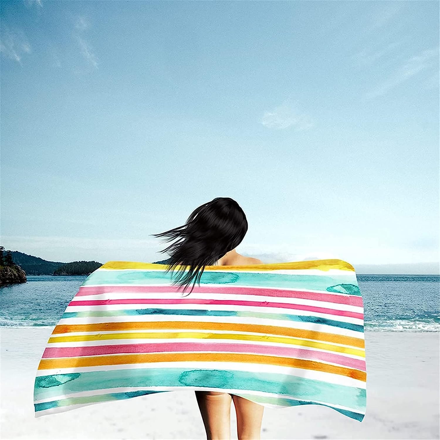 Serviette De Plage 3D Rayures De Couleur, Serviette De Bain XXL 200 X 200 Cm Microfibre À Séchage Rapide, Serviettes De Plage Enfant Femme Homme Drap De Plage pour Natation Picnic -8F9D