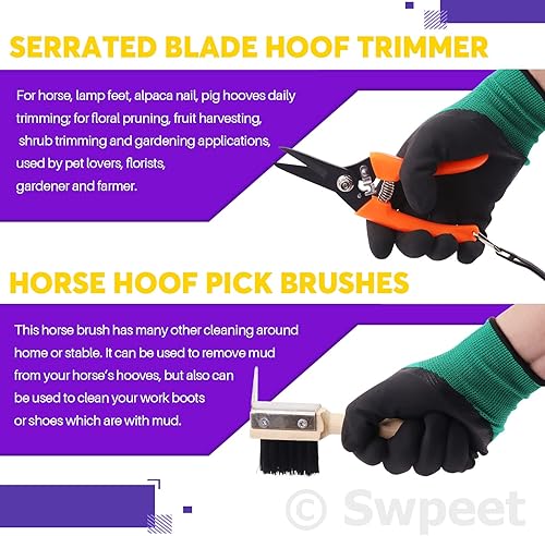 Miniatura 4 de Swpeet Kit de herramientas profesionales de herrador de 8 piezas con paquete de rollo, tijeras de recortadora de pezuñas de caballos, cortador de