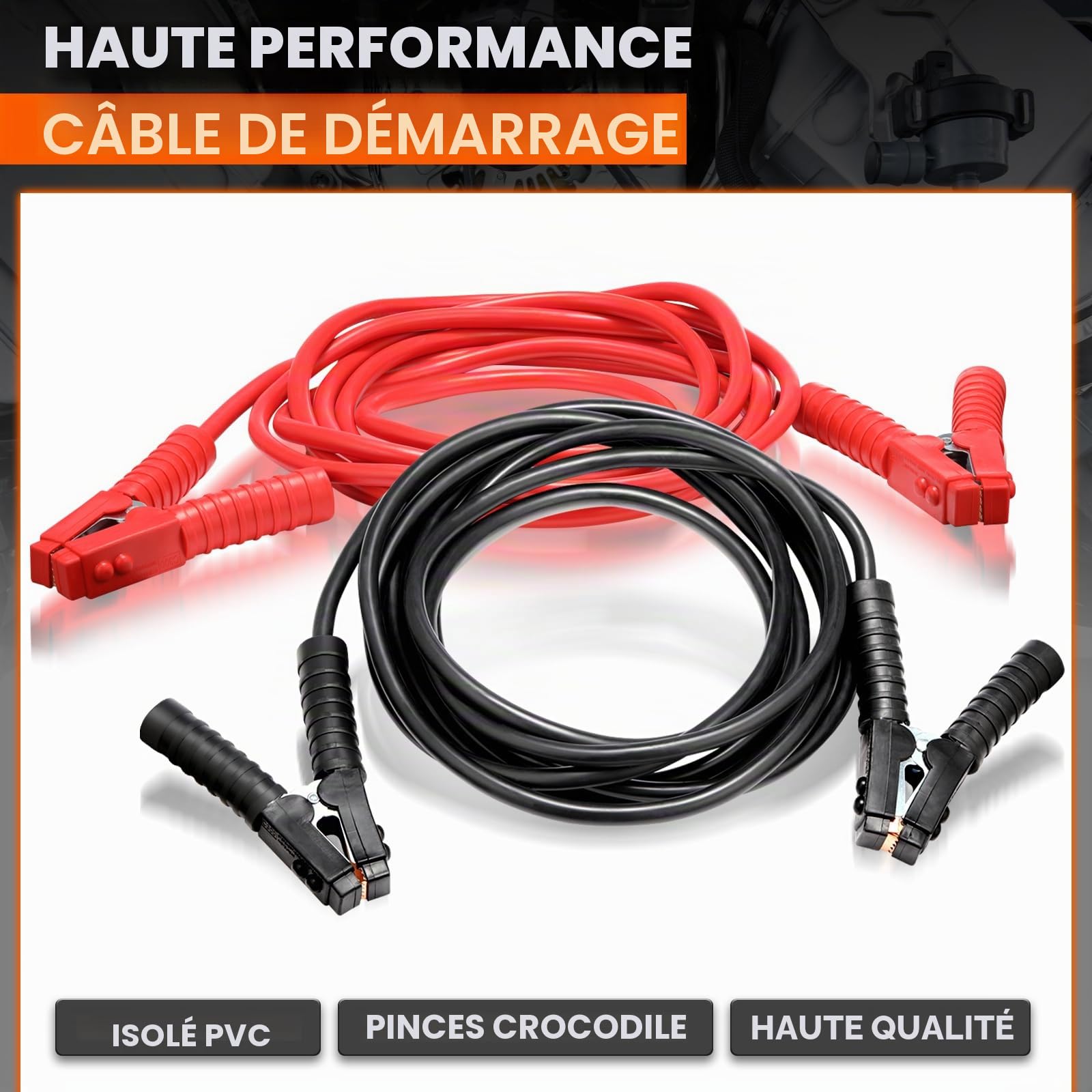 GEARMONSTER Câble de démarrage, 2X6M 3000A Câble de Pontage, Booster de Batterie de Voiture Portable pour Voiture, câble de démarrage en cuivre 16mm² avec bornes de câble