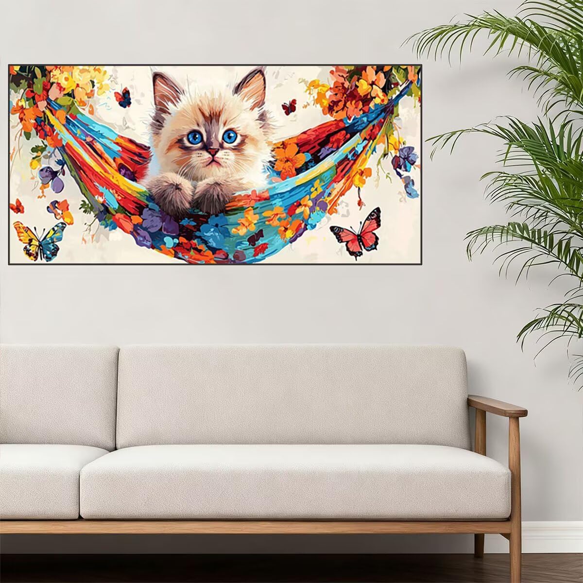 Paint by Numbers Gatto, Dipingere con i Numeri Adulti Farfalla, Fai Da Te Quadri da Dipingere Numerati, Kit di Pittura Acrilica per Principianti, Hobby Creativi Adulti, Decorazioni Casa 220x100cm P-21