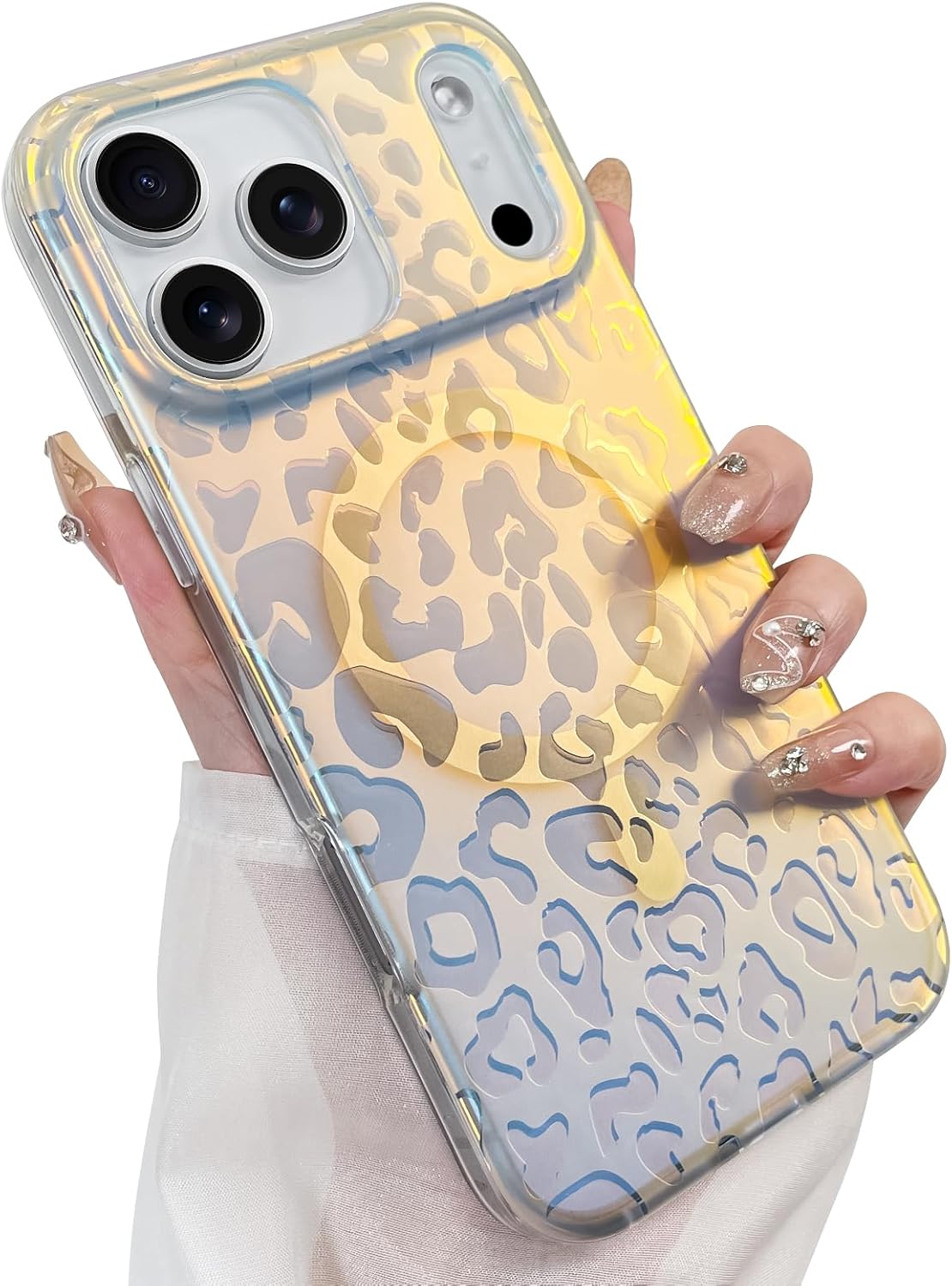 Cute Case for iPhone 17 Pro Case for Women Girls [ Compatible with Magsafe ] Translucent Gold Cheetah Print Pattern Design, Aesthetic Glitter Sparkly Bling Leopard Magnetic Phone Cover