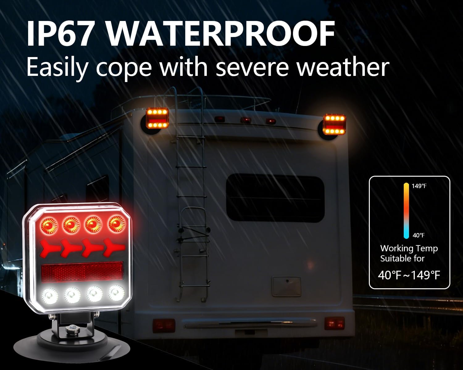 Wireless Trailer Lights with Magnetic - Rechargeable Trailer Light Kit, 2.4GHz Frequency, 100Ft Transmission, IP67 Waterproof, 110° Rotatable for Trucks, RV, Caravan, Vehicle, Boat