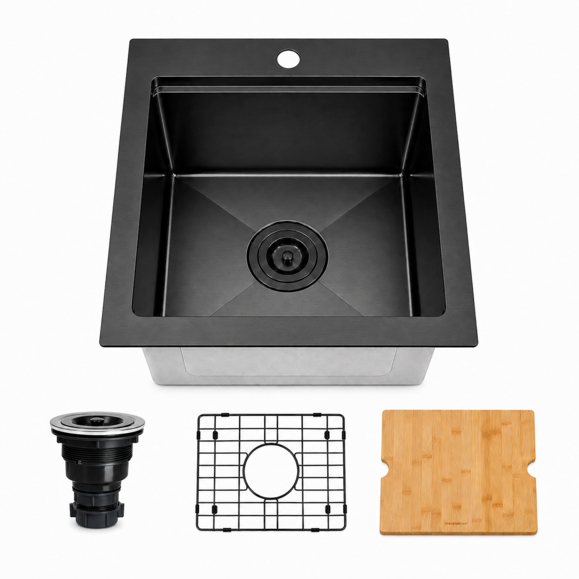 Black Bar Sink 17“ X 17",Drop In/Top Mount Bar &amp; Prep Sinks,16 Gauge Stainless Steel Small Bar Sink/RV Sink/Camping Van Sink (Black, 17 X 17 inch)