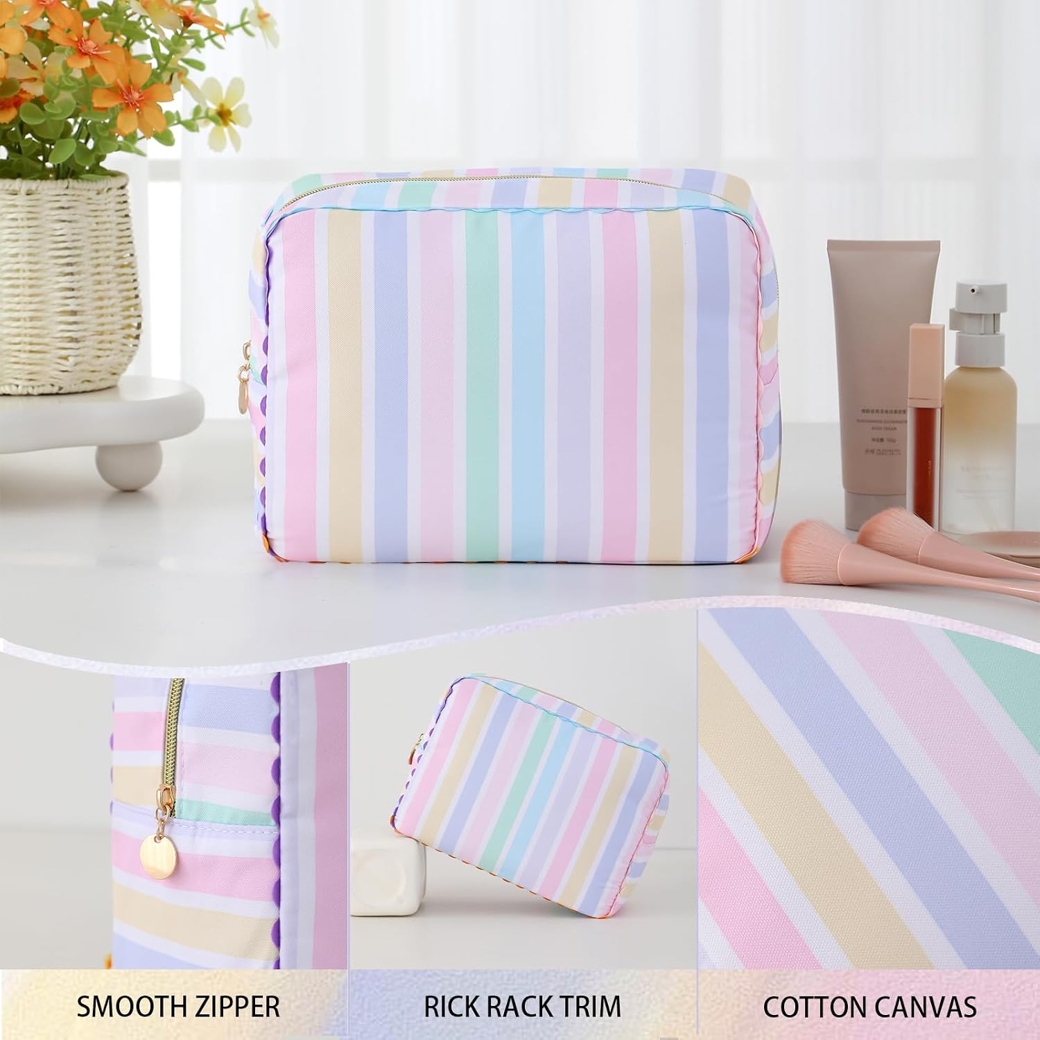 Canvas Makeup Bag for Women, Rainbow B