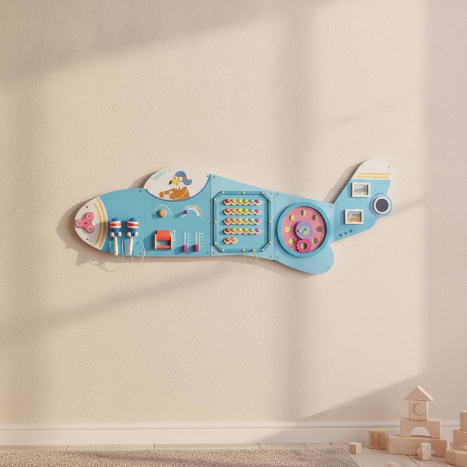 Colcolo Busy Board Resistente Interactivo, Tablero Pared con Forma Avión, Seguro, Panel Actividas Pared, para Guarría, Niños