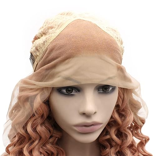 Miniatura 10 de Mxangel - Pelucas de encaje rubio castaño mezclado largo rizado encaje frontal peluca sintética natural elegante fibra caoba rizado peluca