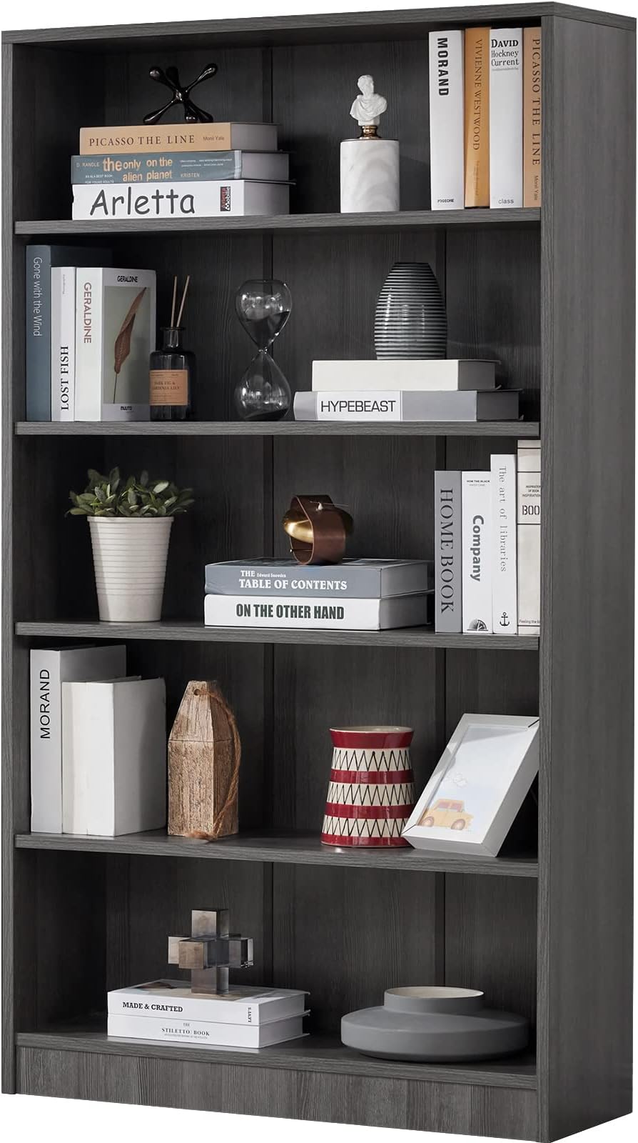Farini Grey Bookshelf for Bedroom 5 Shelf Office Bookcase 60 Inches Tall Modern Wood Bookshelf for Living Room 5 Tier Wide Manga Bookshelves Library Bookcase
