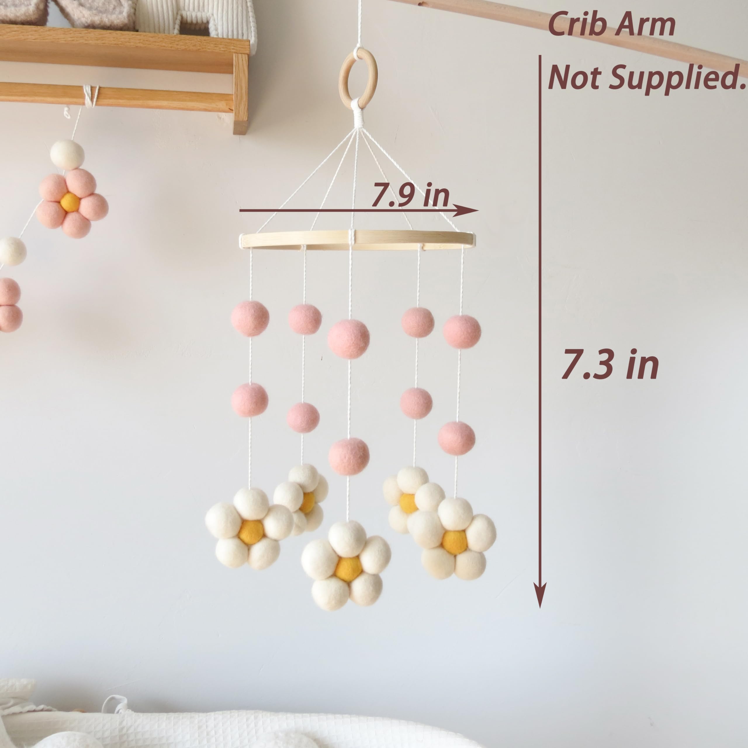 Móvil Daisy para cuna Boho Baby Cuna móvil para niñas Rosa Fieltro Flor Bebé Móvil para Cuna 2