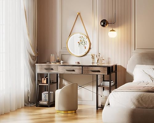 Miniatura 8 de ODK Escritorio pequeño para computadora de oficina mesa para el hogar con cajones de tela y estantes de almacenamiento, escritorio de escritura