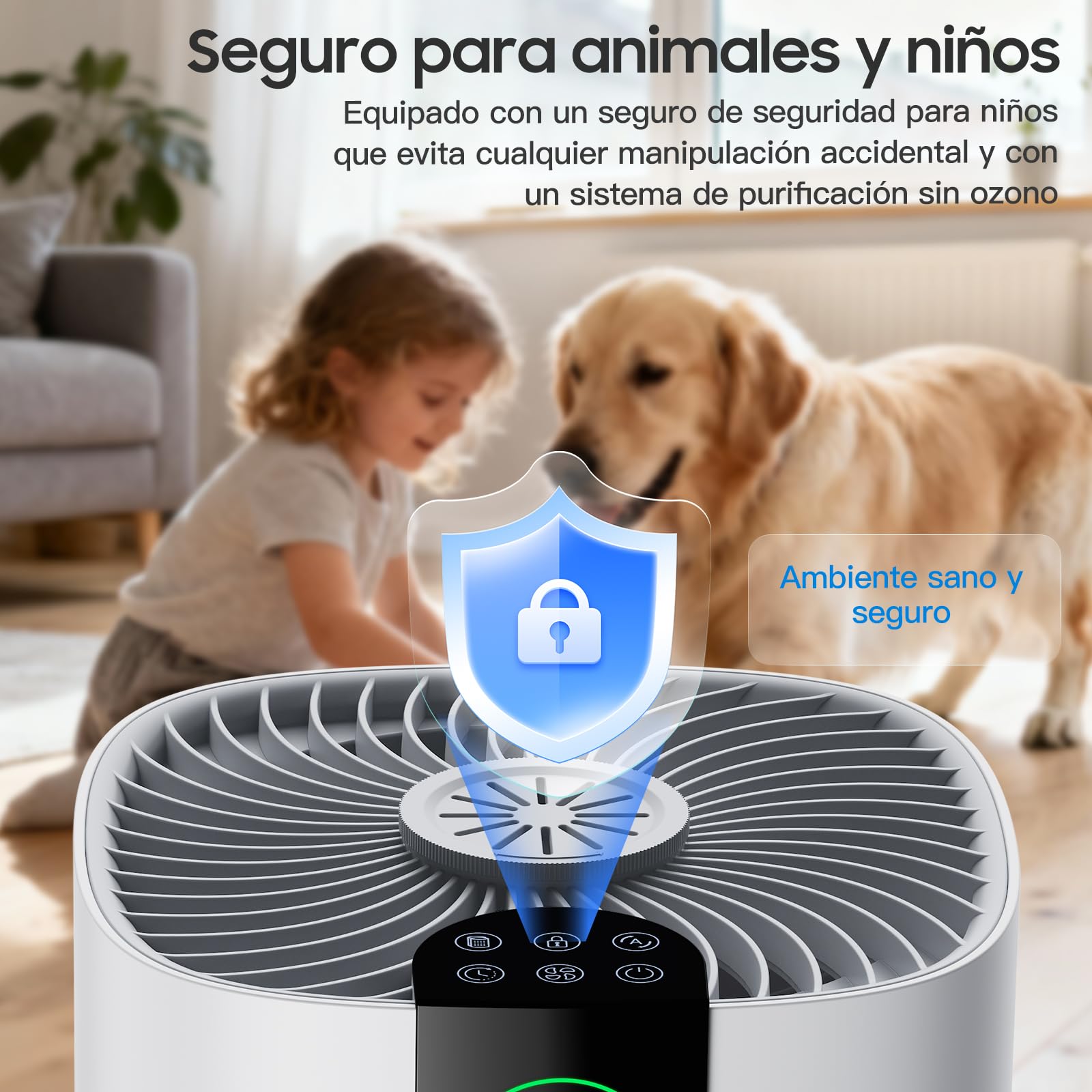 Purificador de Aire con Filtro HEPA - Filtro para Habitaciones Polen, Alergias, Olores y Pelo de Mascotas, con Esponja de Aromaterapia, 7.2W y 3 Velocidades, Silencioso Versión Mejorada