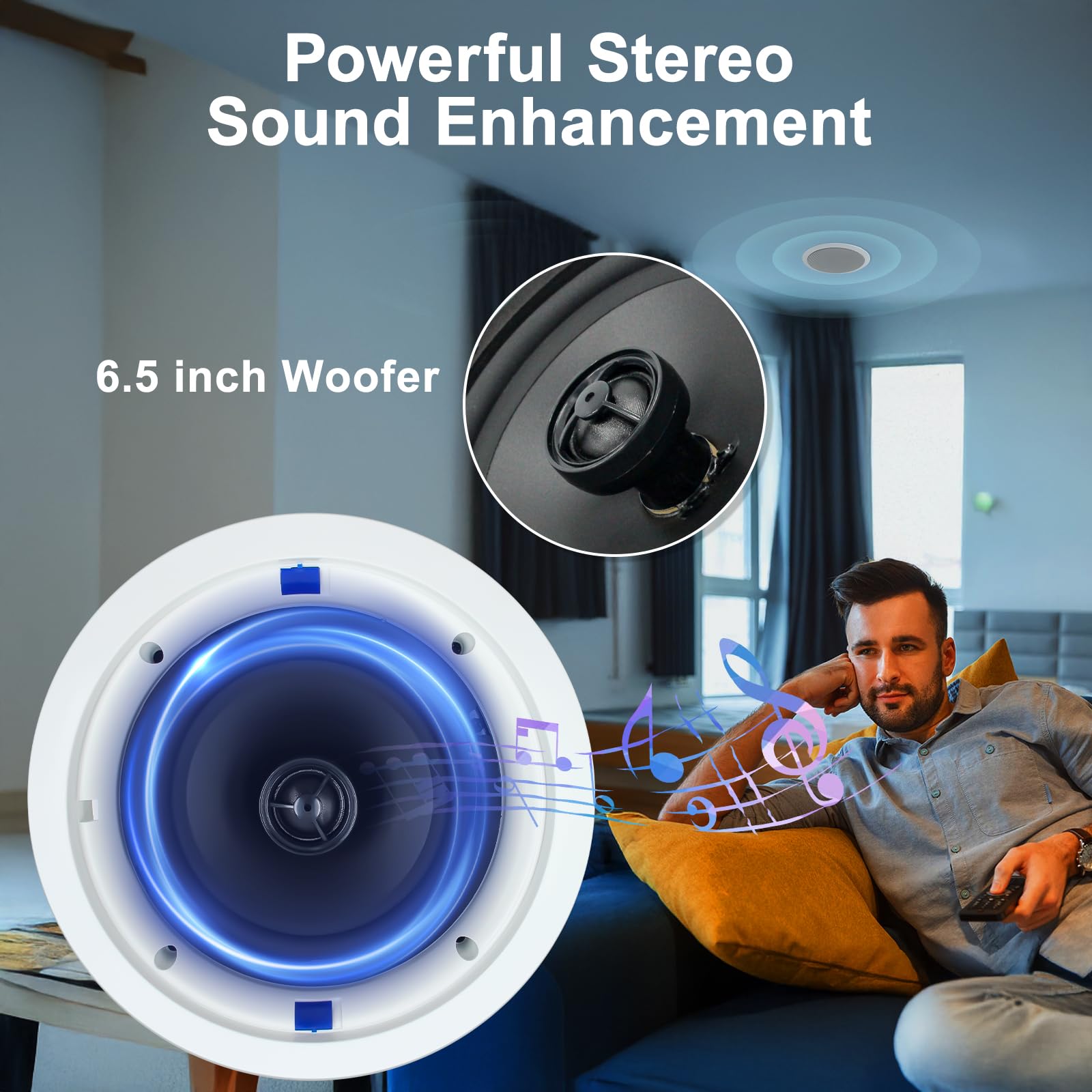 STUDIOFINIX 6,5-Zoll-Bluetooth-Ceiling-Speakers 320 W 2-Wege-Flush-Mount-In-Wall-Sprecher für zu Hause, Bad, Küche, Büro mit Full-Range-Superior-Sound