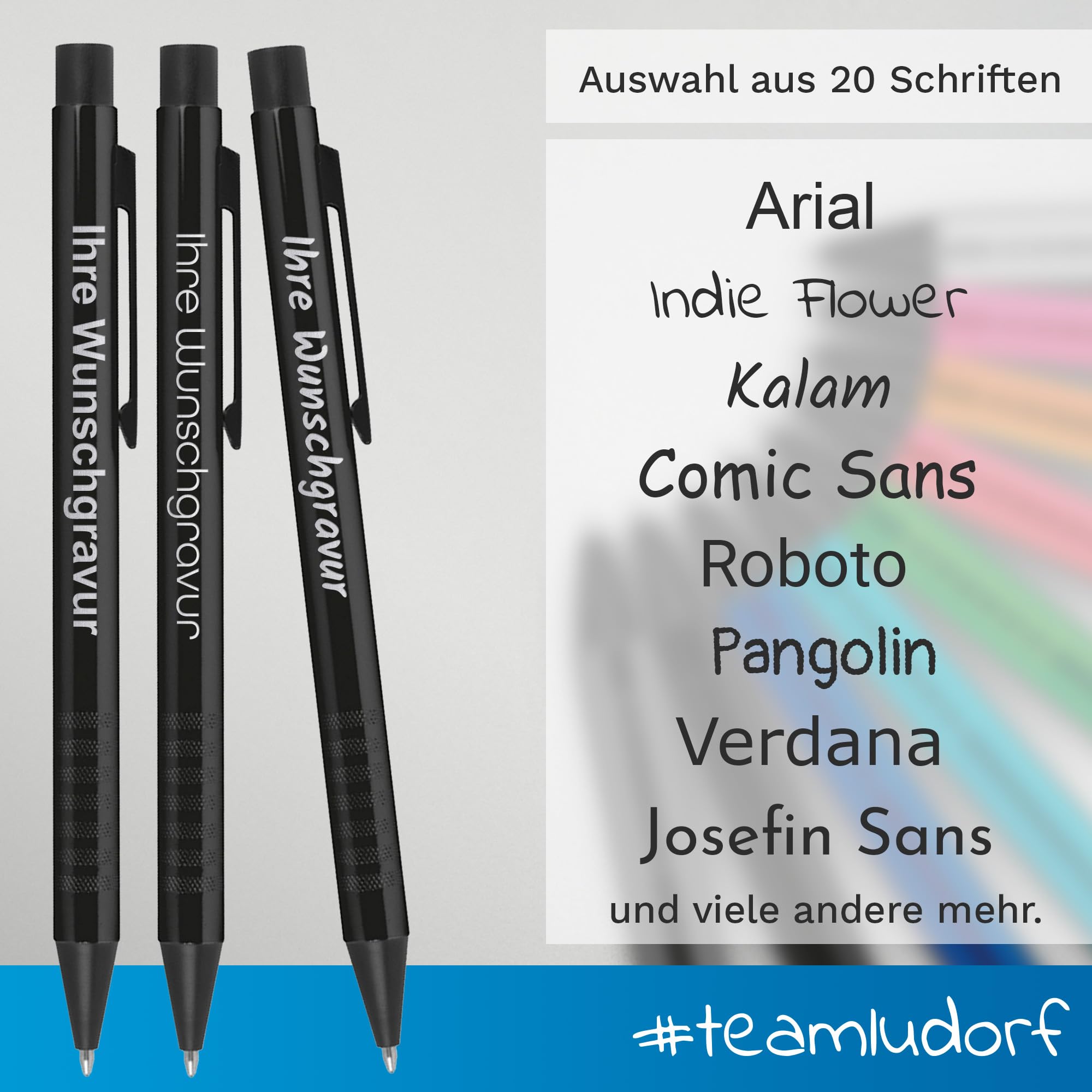 ALPHA Kugelschreiber Schwarz - 50 Stück - personalisierte Kugelschreiber mit Lasergravur - edles Werbeartikel-Set für Firmen, Messen & Kunden - hochwertiger Metall-Kuli mit Gravur