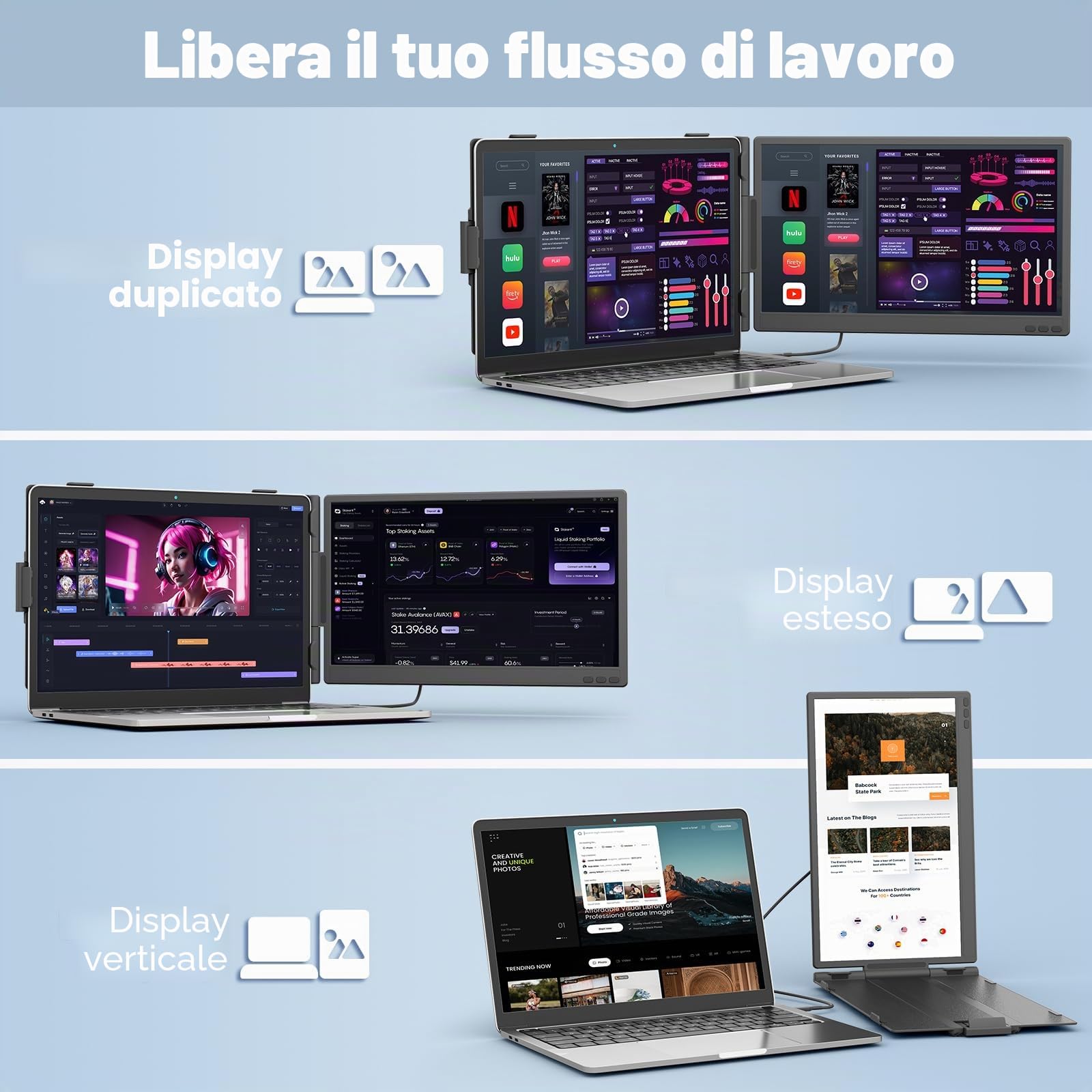KEFEYA Monitor Portatile 14” FHD 1080P IPS Doppio Estensore dello Schermo, Schermo Portatile per Laptops 13-17.3" Laptop Screen Extender Plug & Play Dual Schermate per Windows, Mac, Android, PS5