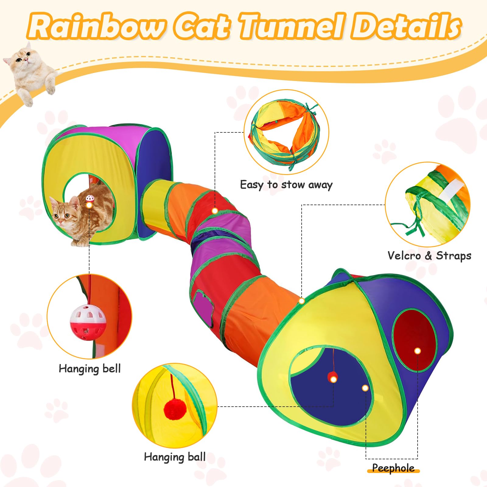 Interaktives Katzenspielzeug Katzentunnel Spieltunnel 3 in 1 Katzenzelt für Katzen Hund Hasen Kinder Faltbarer Kaninchen Tunnel Cat Toy Rascheltunnel mit Aufbewahrungspaket für Innen und Outdoor
